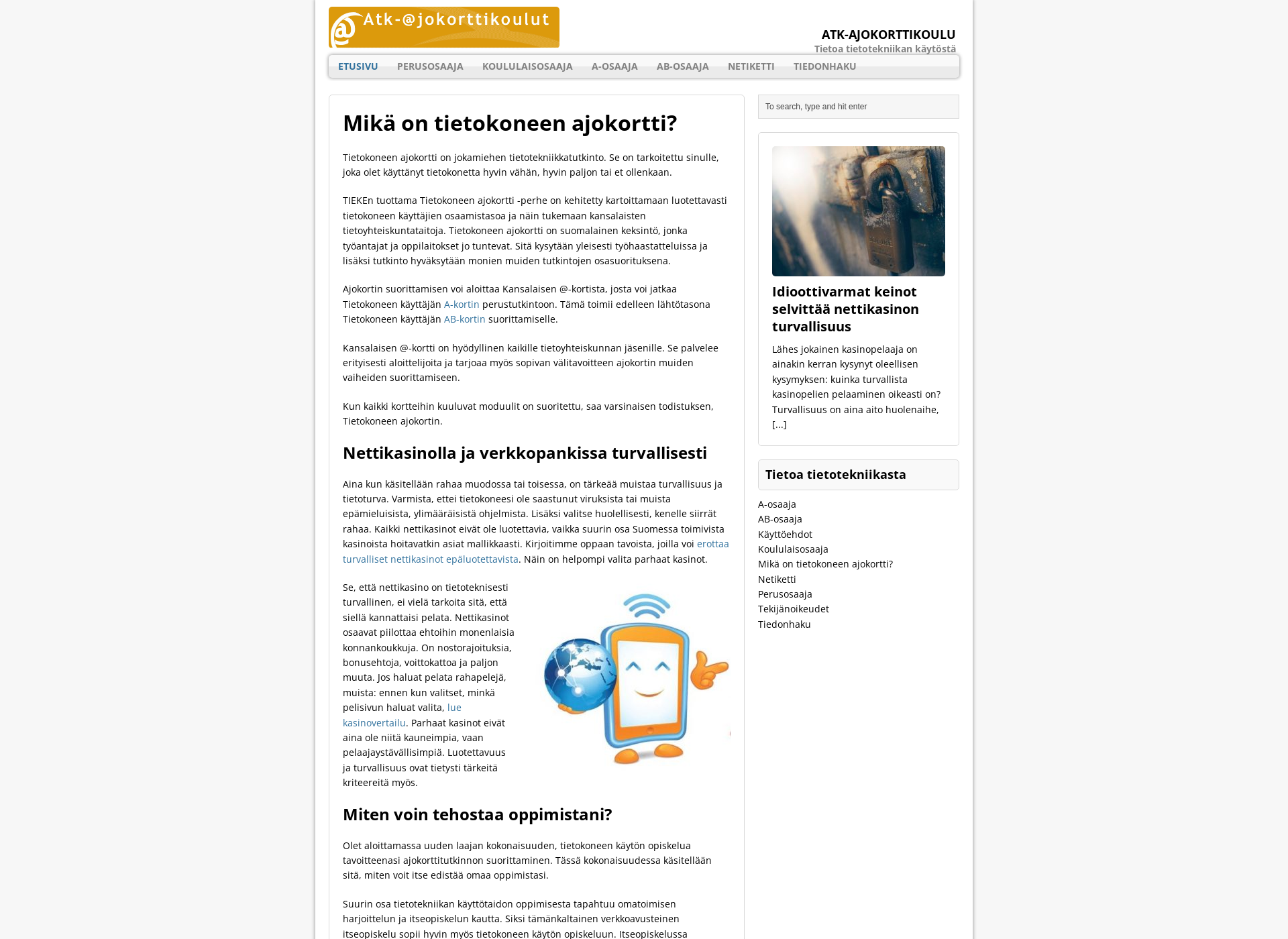 Skärmdump för atk-ajokorttikoulu.fi