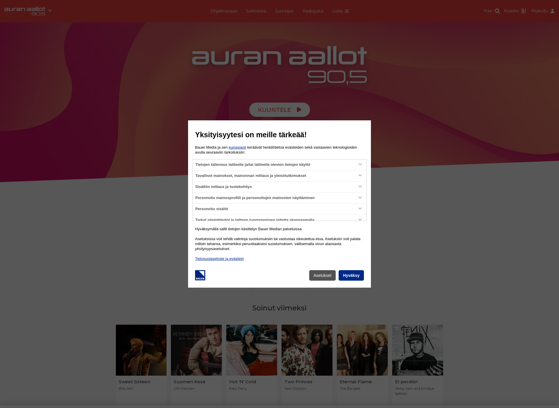 Skärmdump för auranaallot.fi