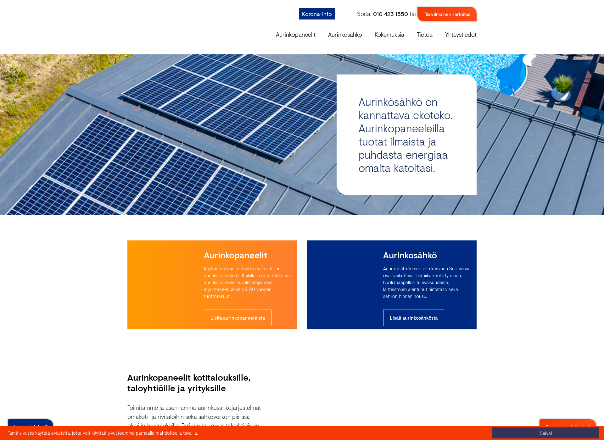Skärmdump för aurinkocenter.fi