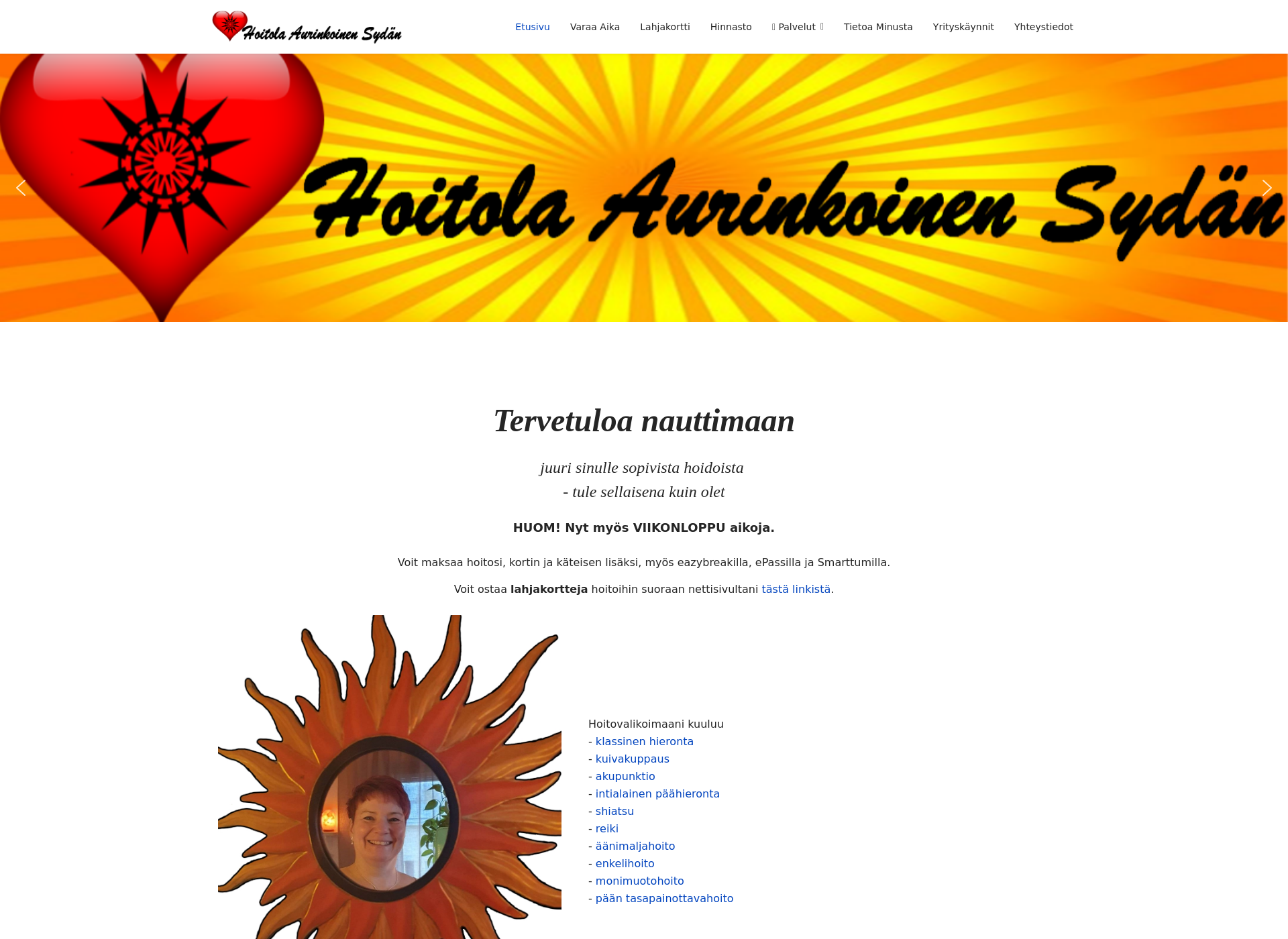 Skärmdump för aurinkoinensydan.fi