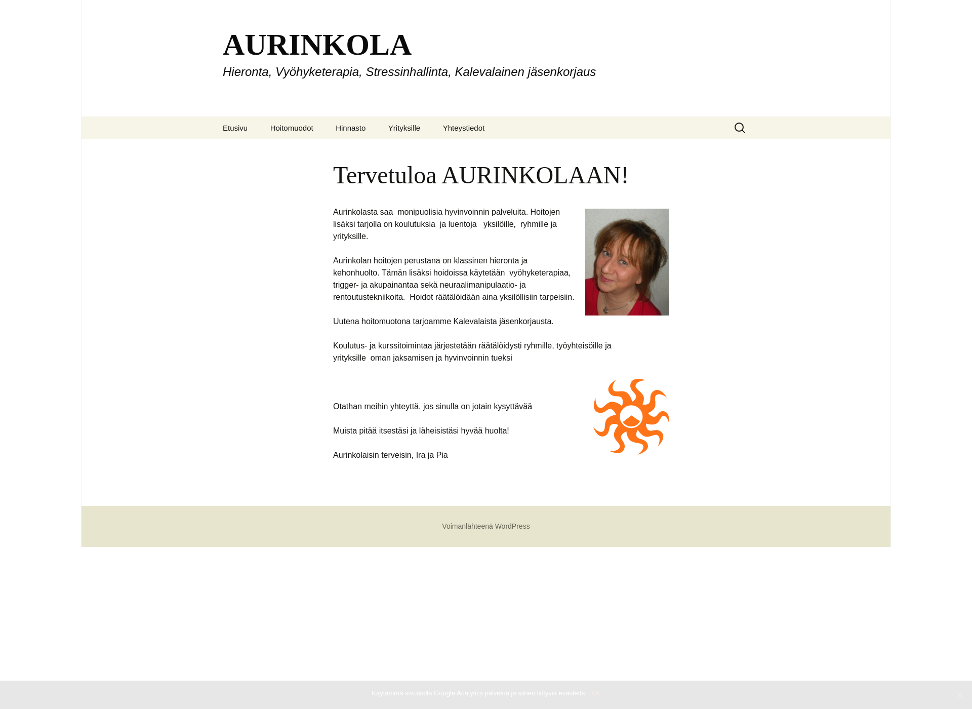 Skärmdump för aurinkola.fi