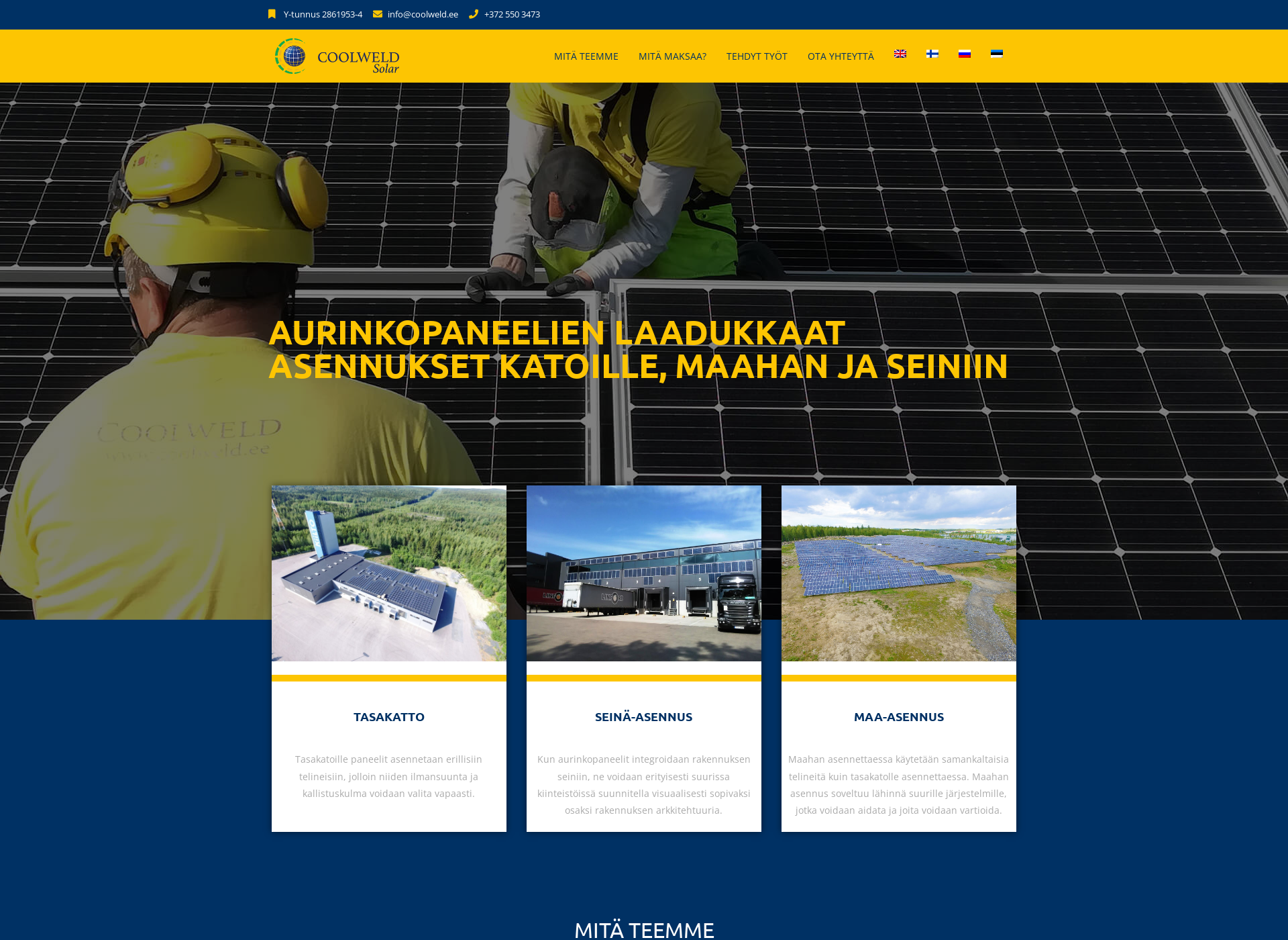 Skärmdump för aurinkopaneelienasennus.fi