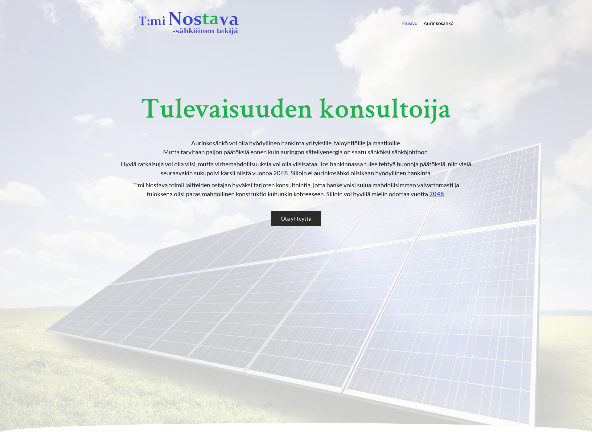 Skärmdump för aurinkosahkouusimaa.fi