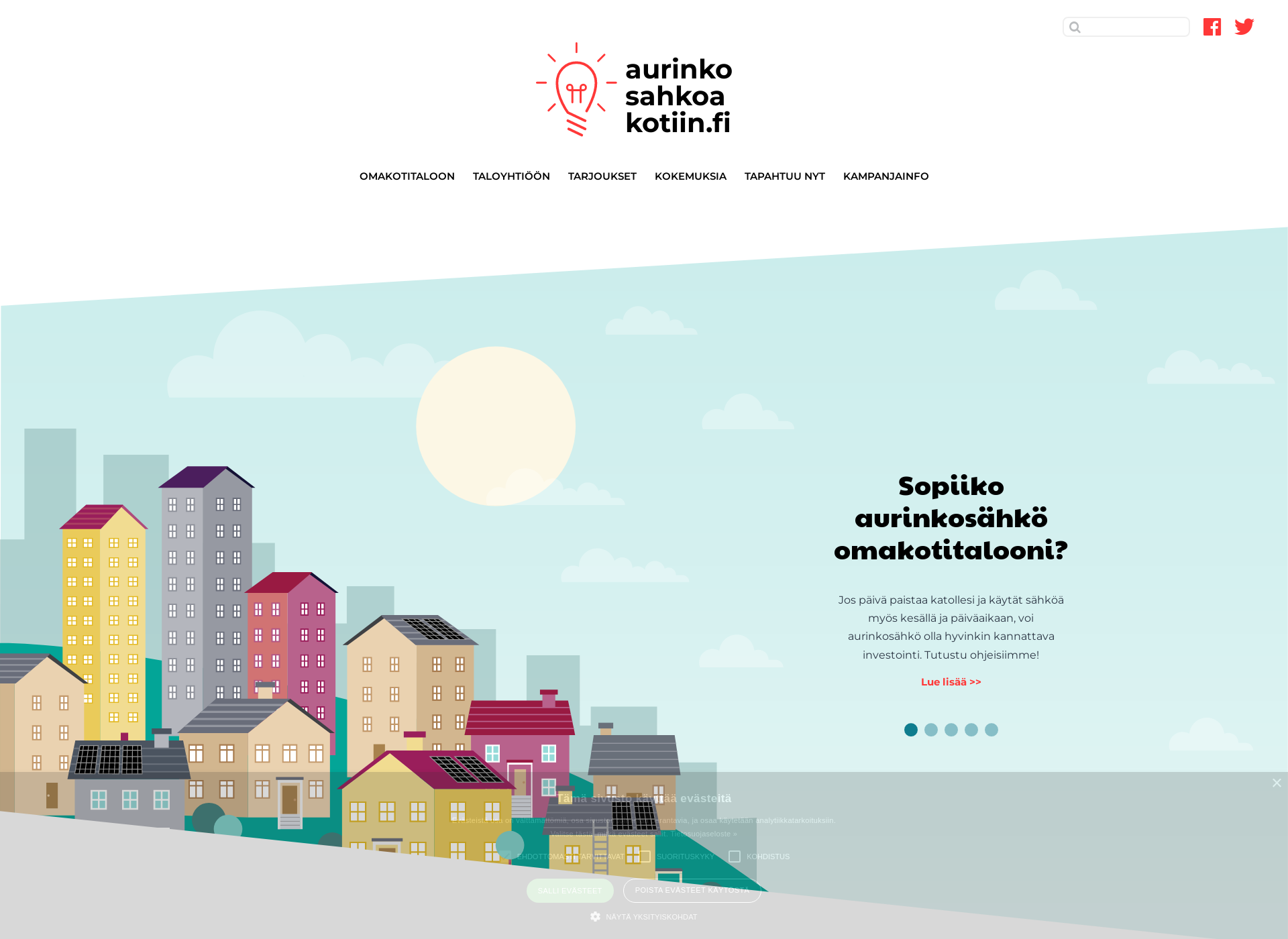 Skärmdump för aurinkosähköäkotiin.fi