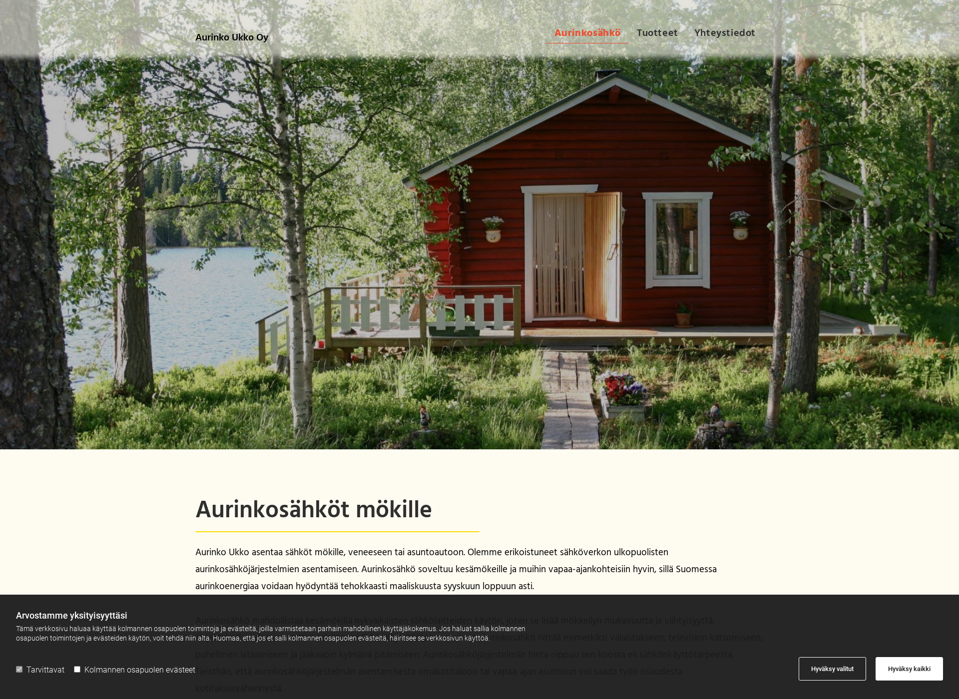 Skärmdump för aurinkoukko.fi