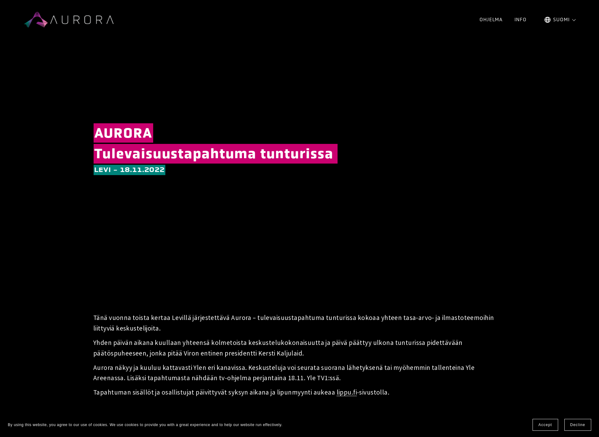 Skärmdump för auroraevent.fi
