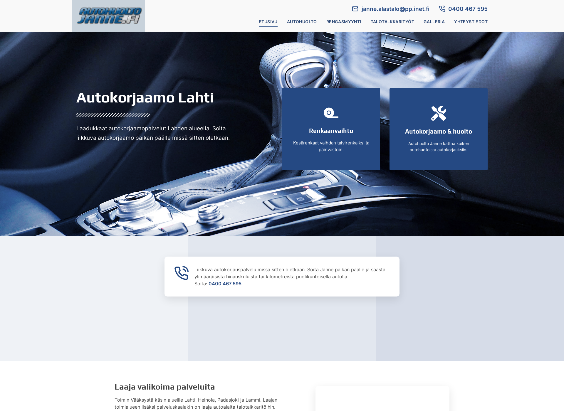 Skärmdump för autohuoltojanne.fi
