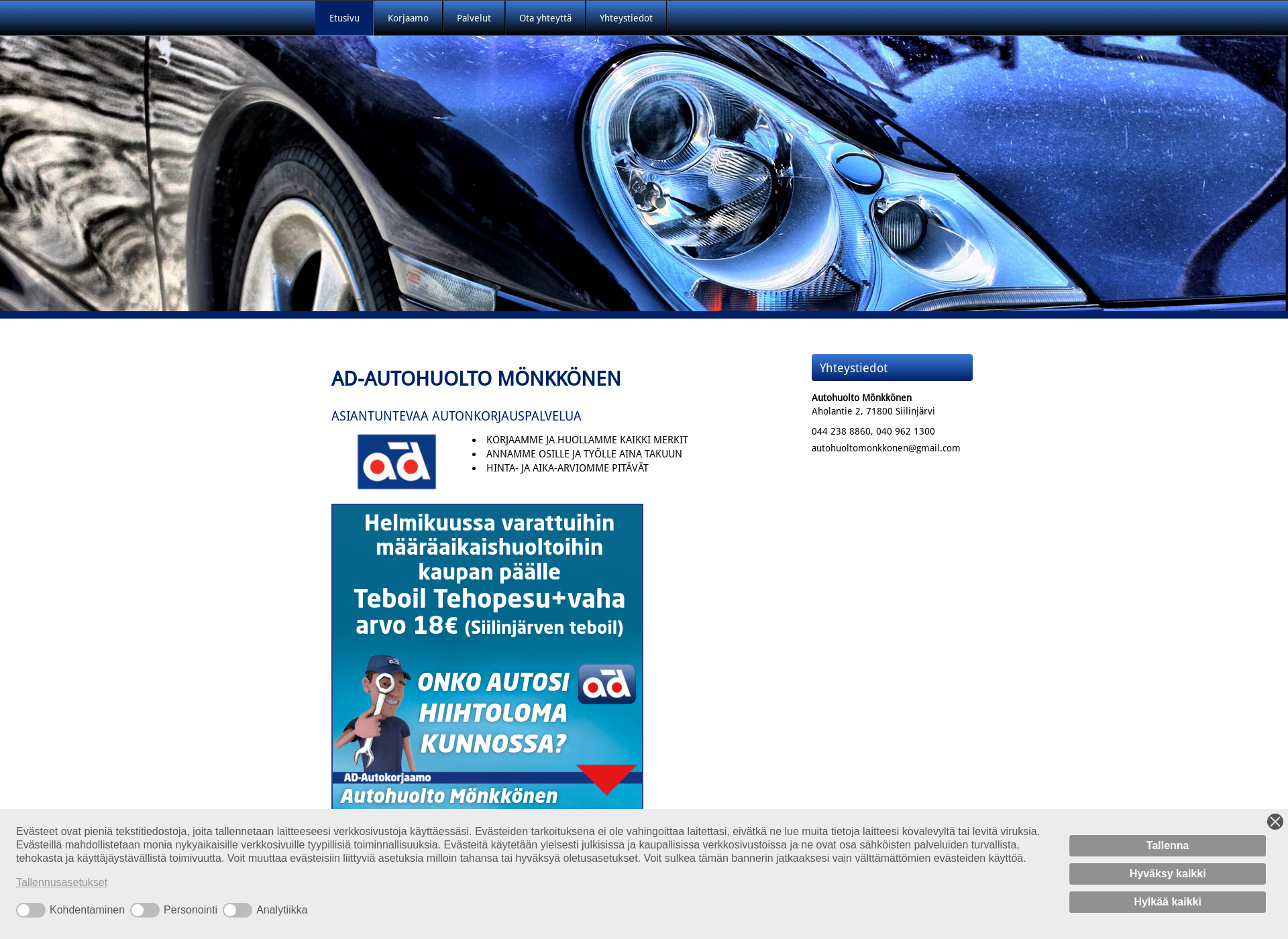 Screenshot for autohuoltomonkkonen.fi