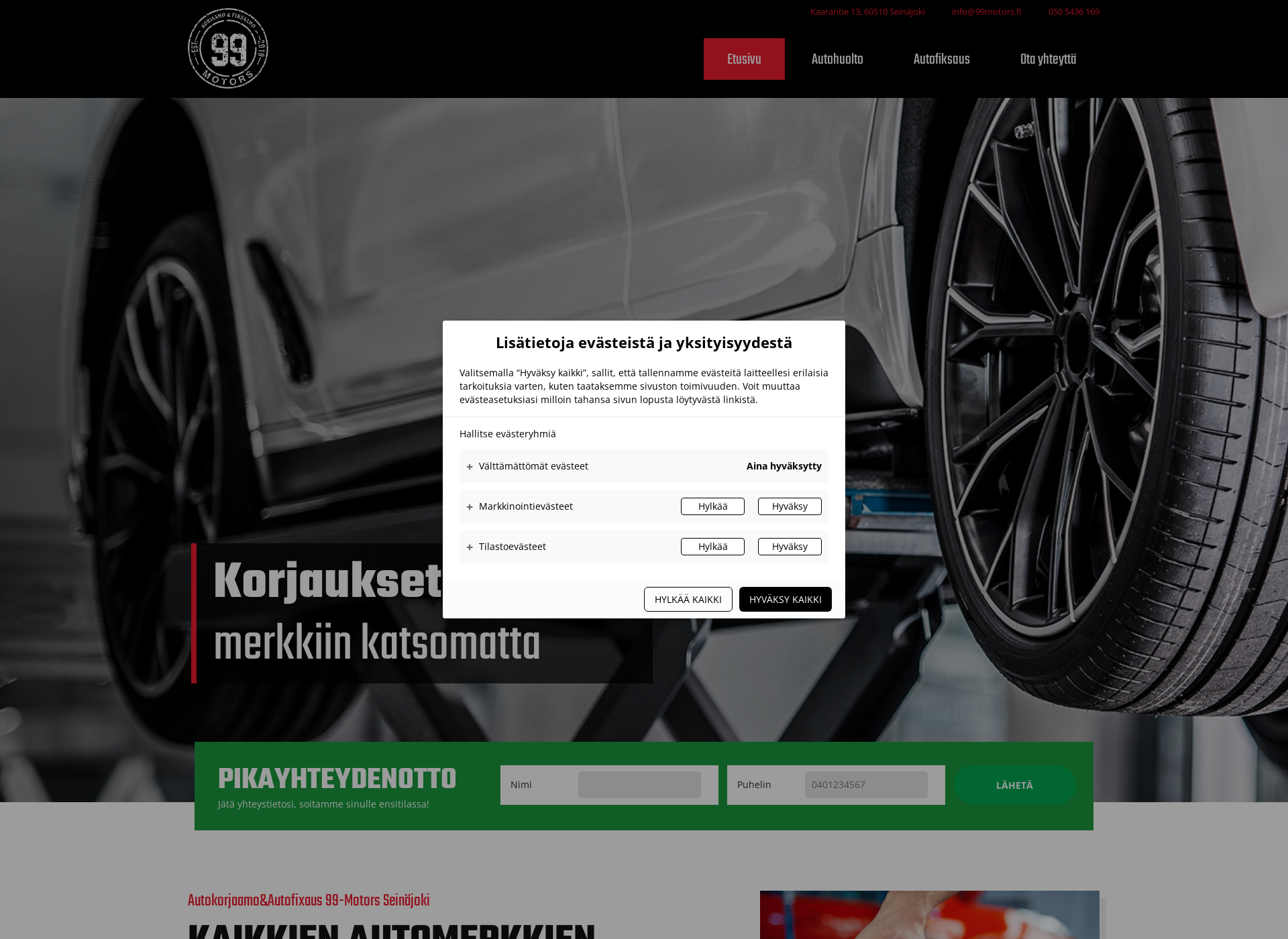 Skärmdump för autohuoltoseinajoki.fi