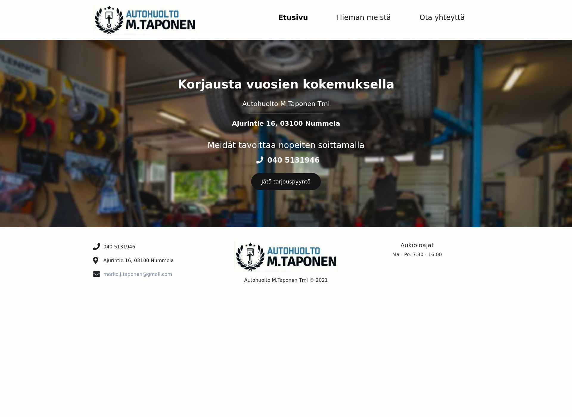 Skärmdump för autohuoltotaponen.fi