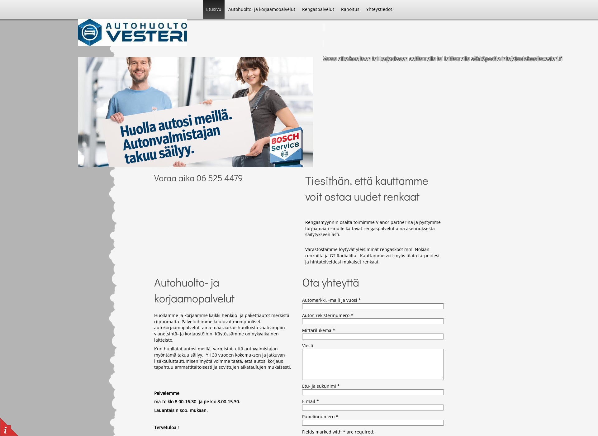 Skärmdump för autohuoltovesteri.fi