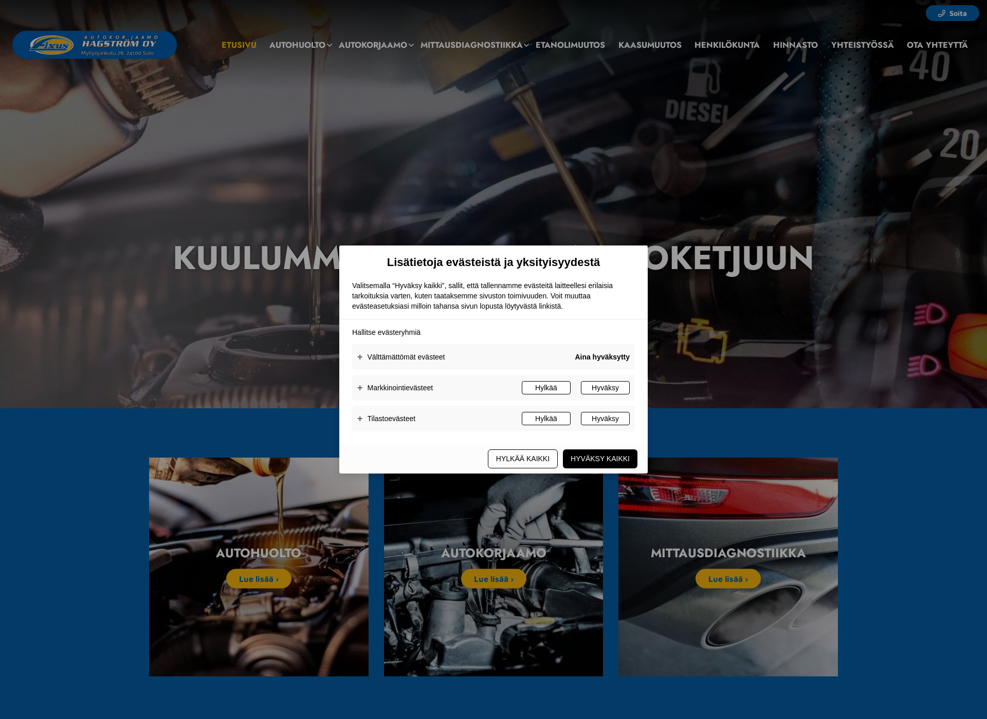 Skärmdump för autokorjaamohagstrom.fi