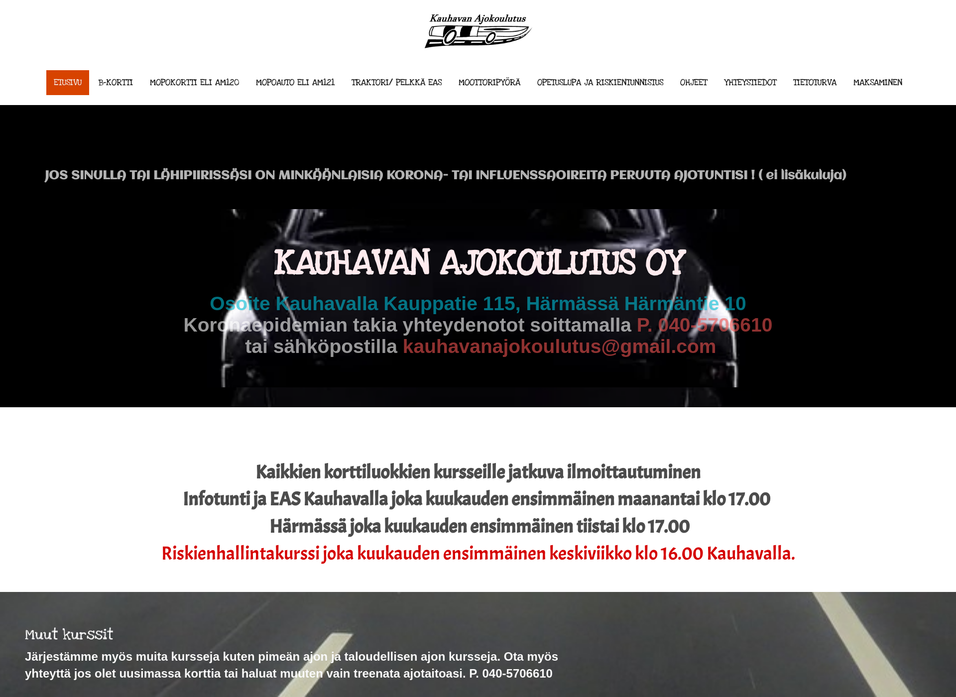 Skärmdump för autokoulukeskitalo.fi