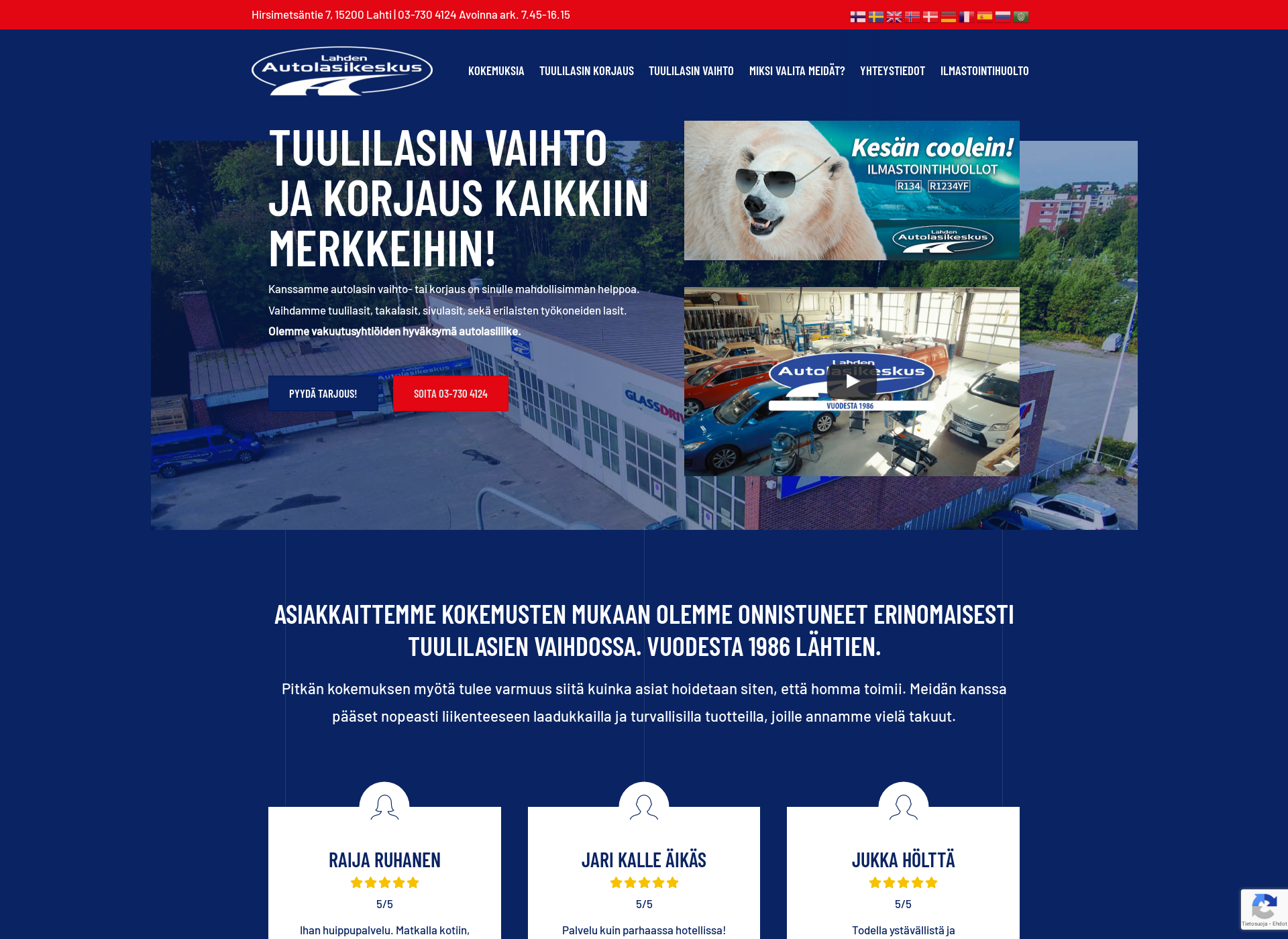 Skärmdump för autolasikeskus.fi