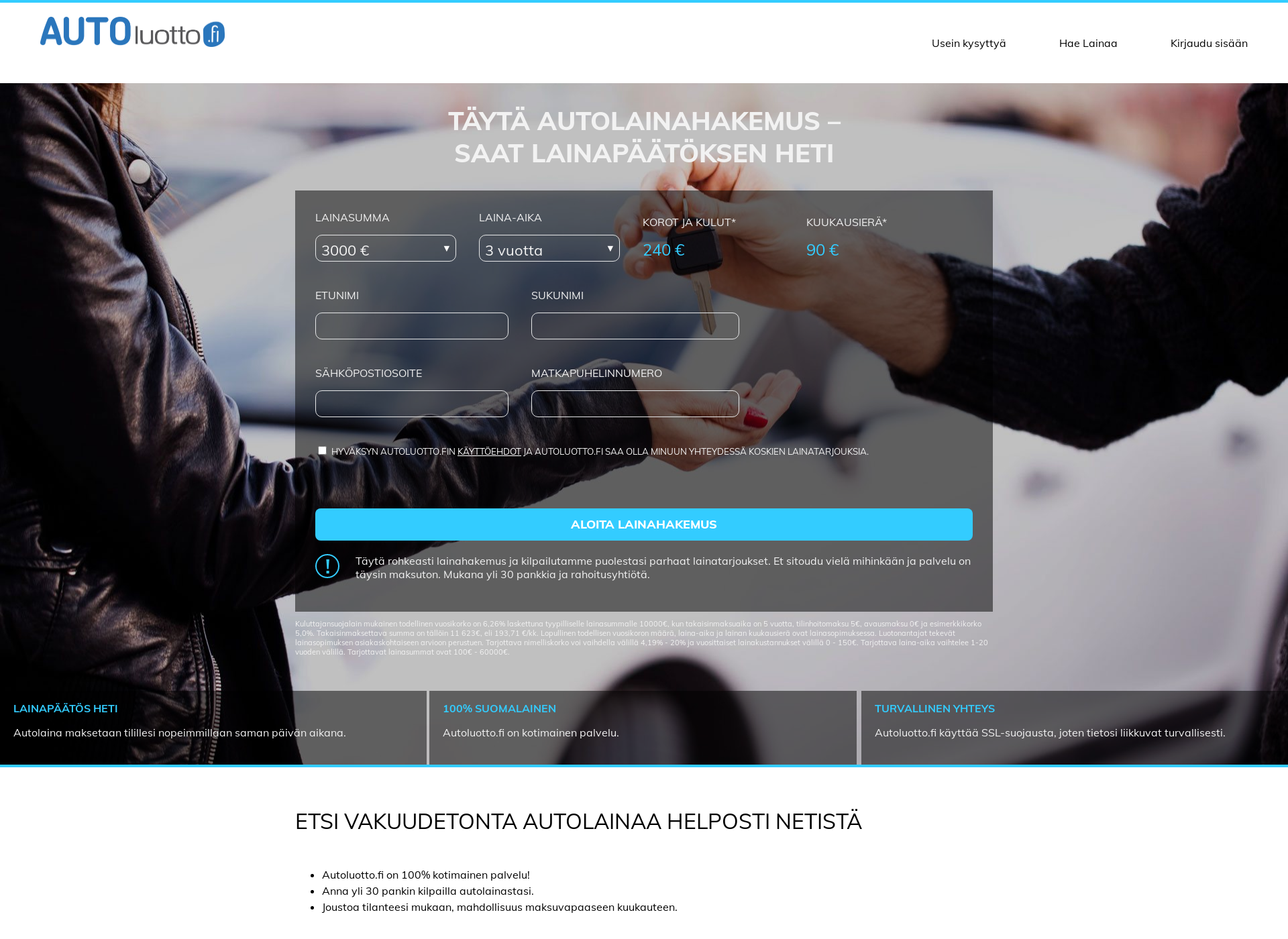 Skärmdump för autoluotto.fi