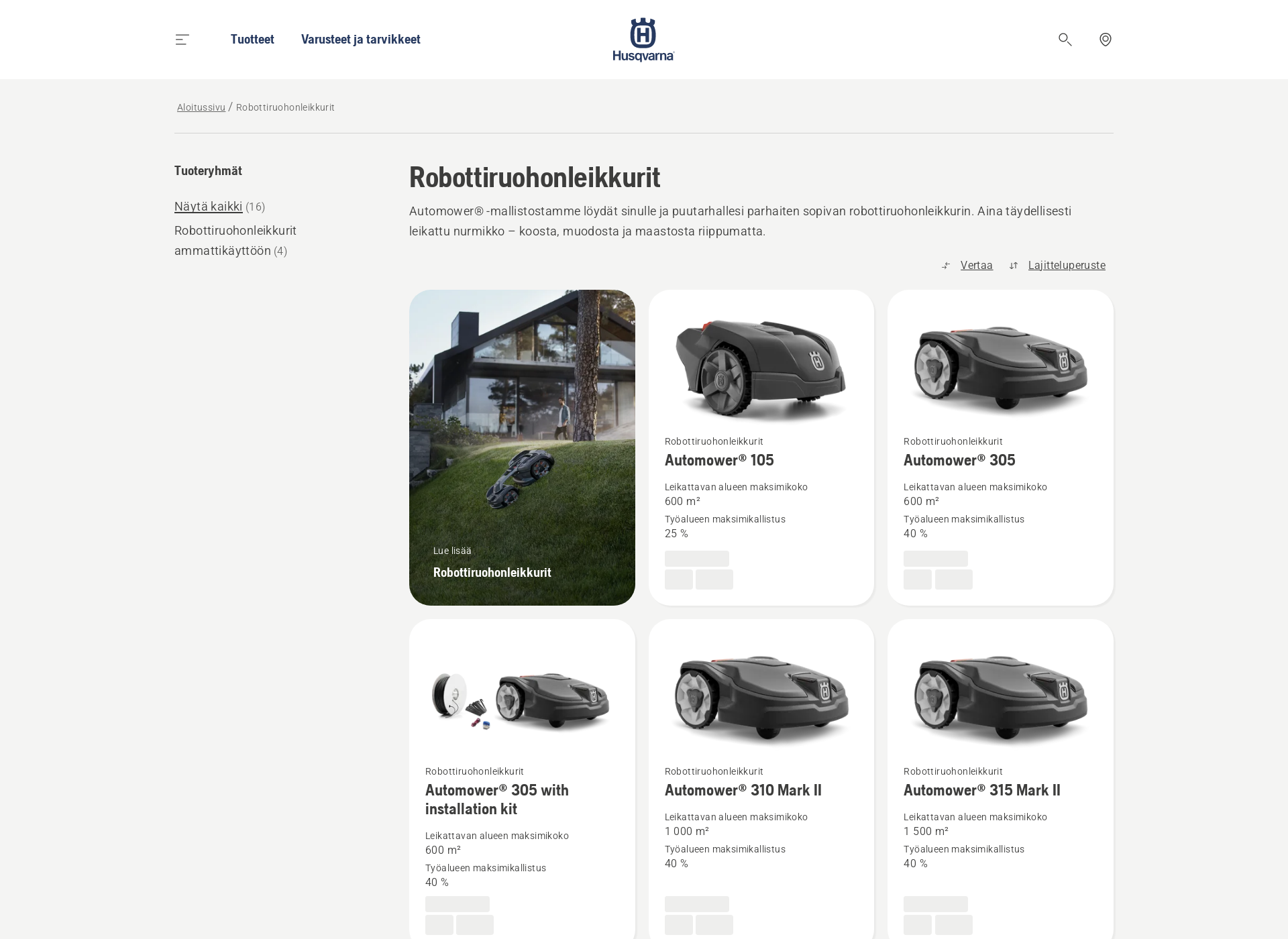 Skärmdump för automower.fi