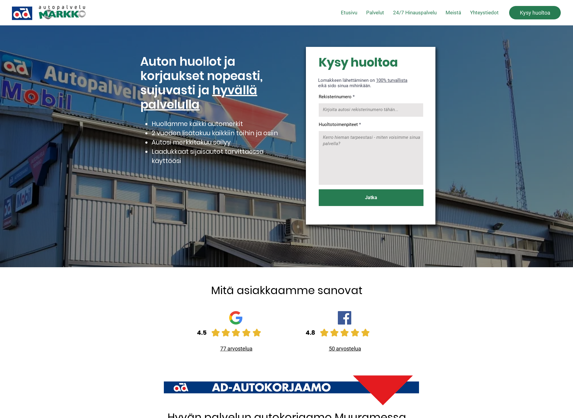 Skärmdump för autopalvelumarkko.fi