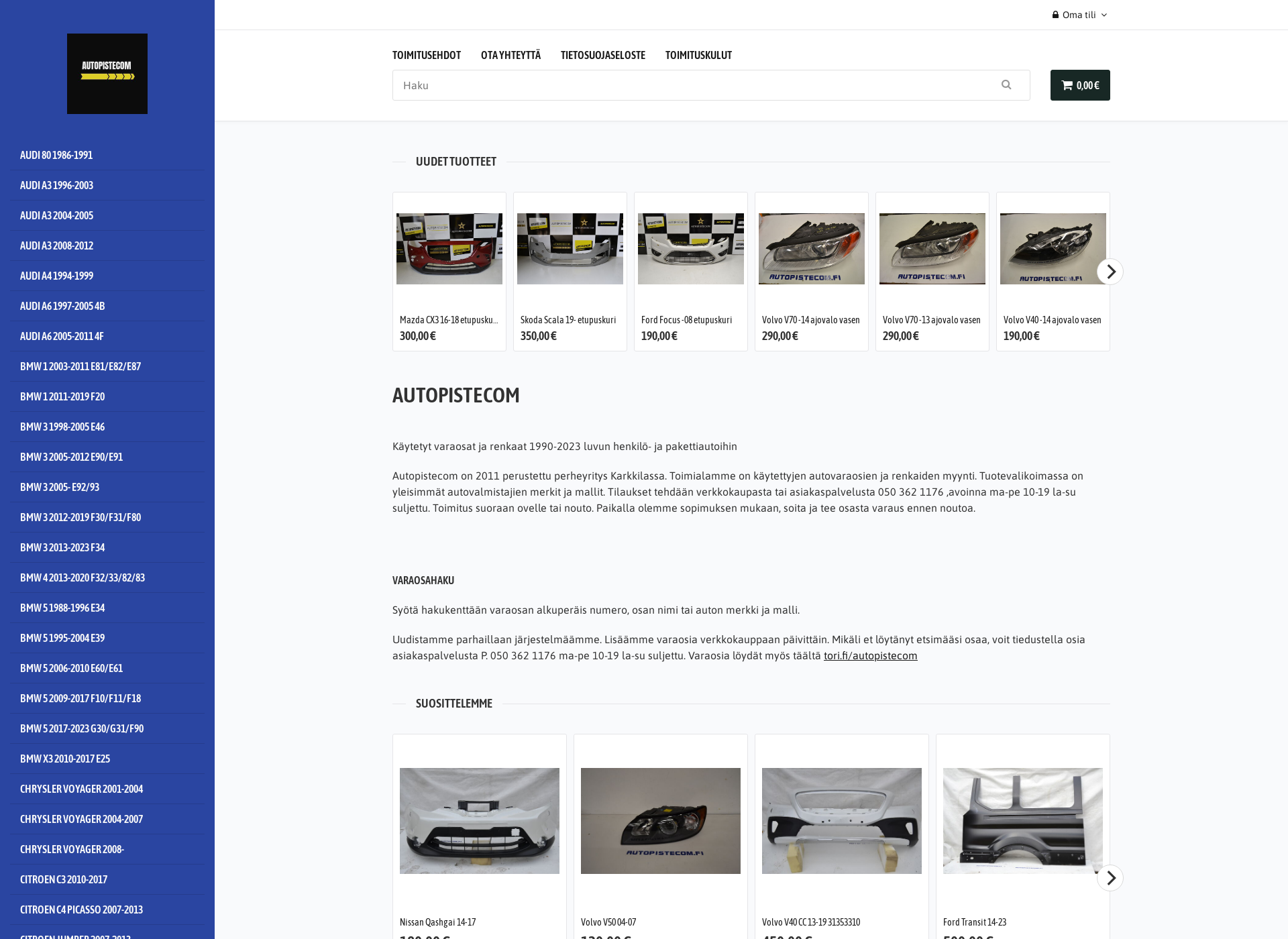 Skärmdump för autopistecomkauppa.fi