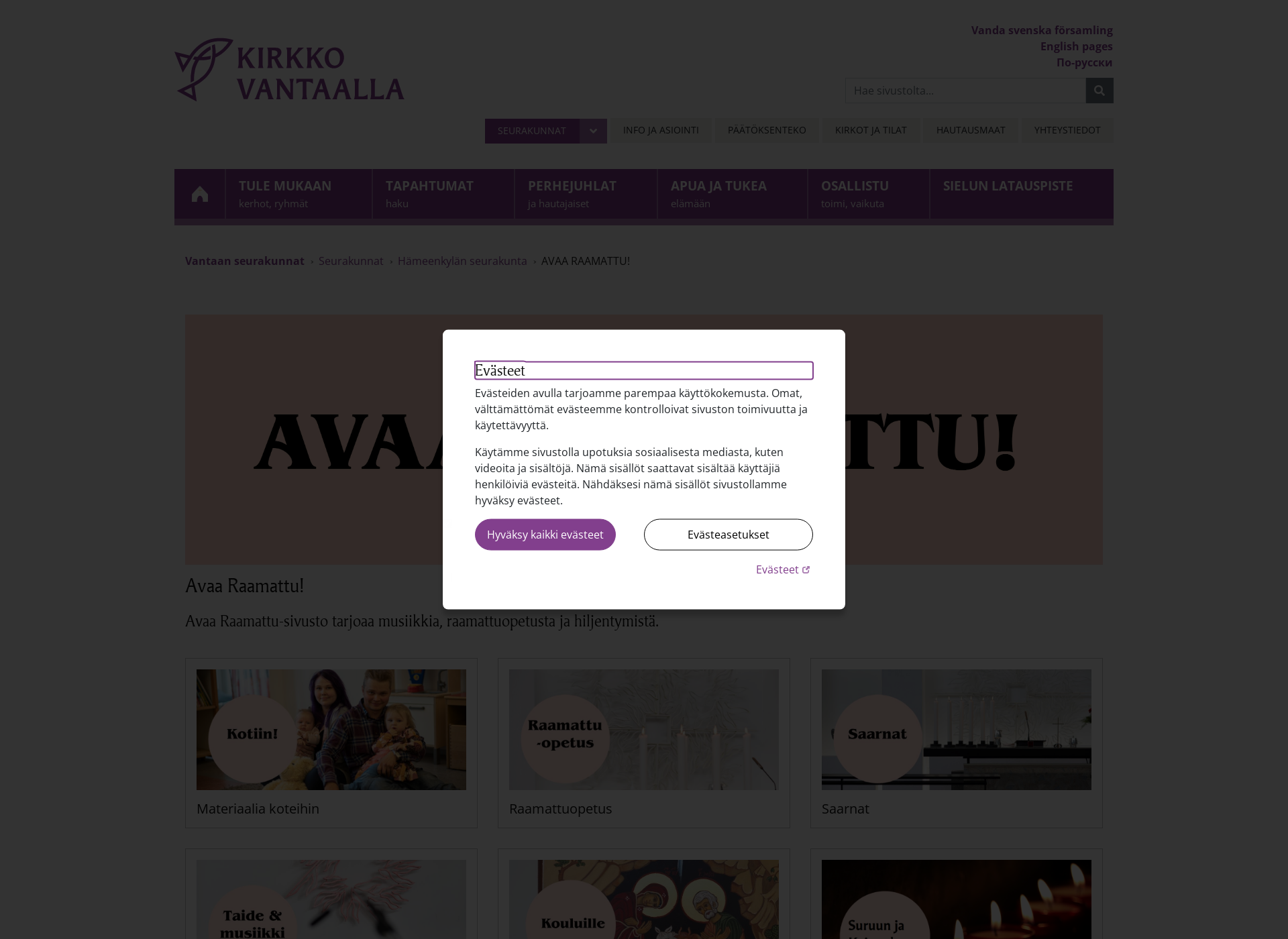 Skärmdump för avaaraamattu.fi