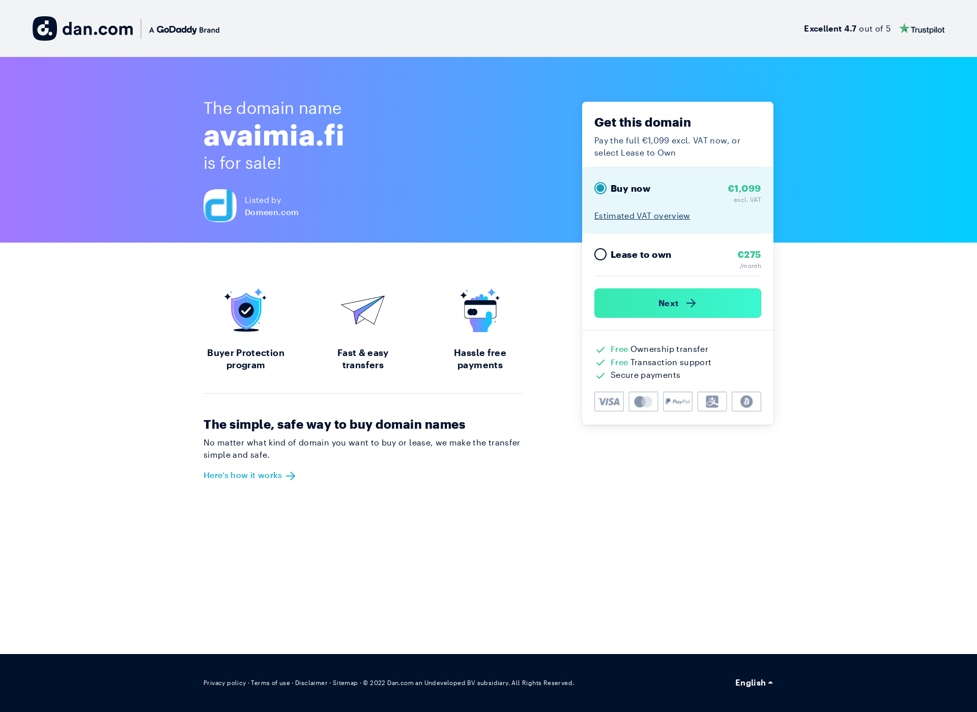 Skärmdump för avaimia.fi