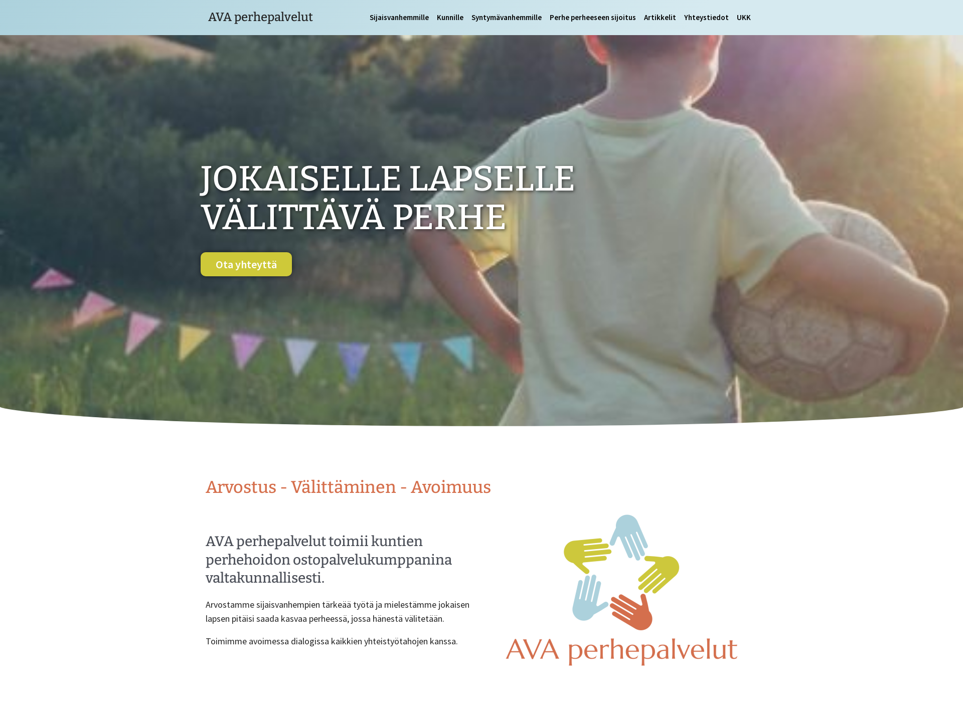 Skärmdump för avaperhepalvelut.fi