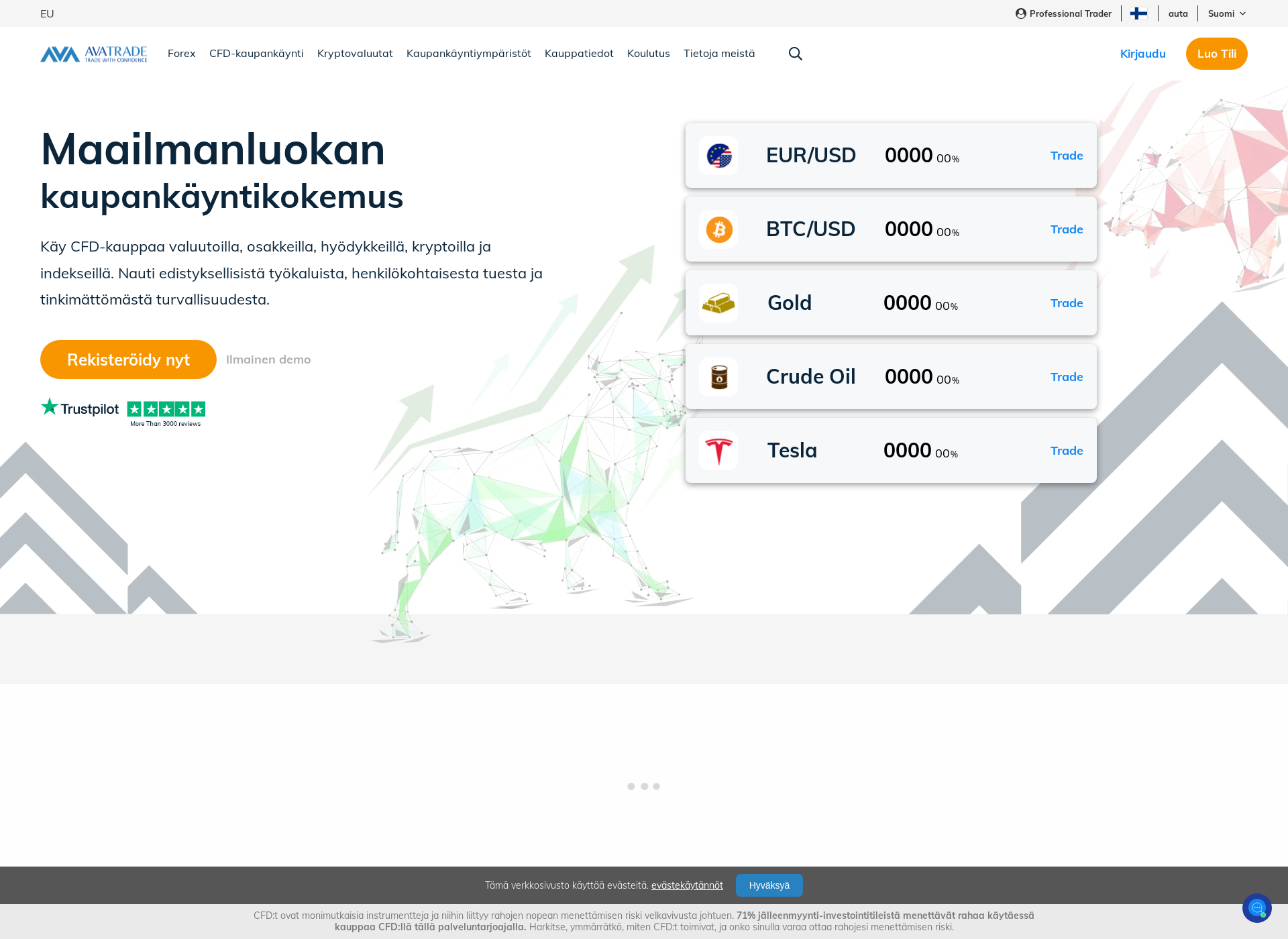 Skärmdump för avatrade.fi