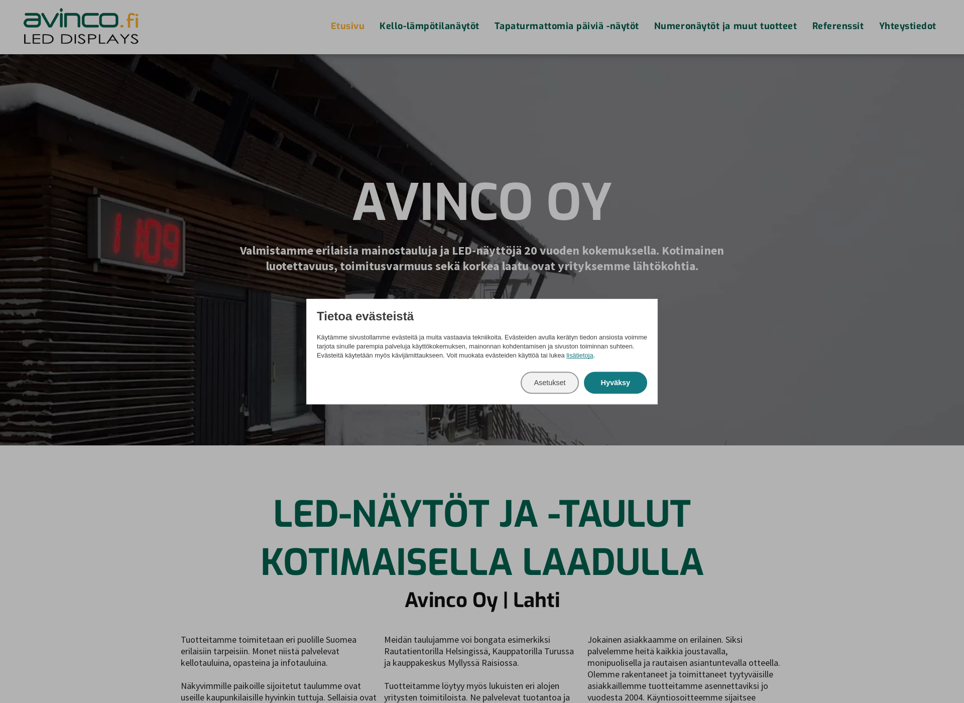 Skärmdump för avinco.fi