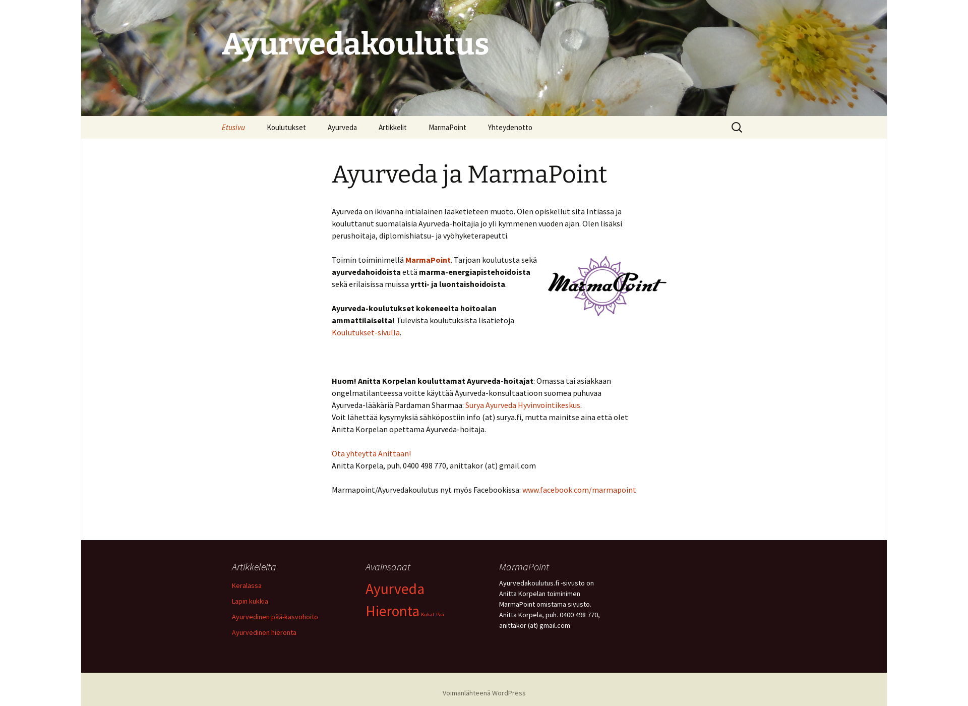 Screenshot for ayurvedakoulutus.fi