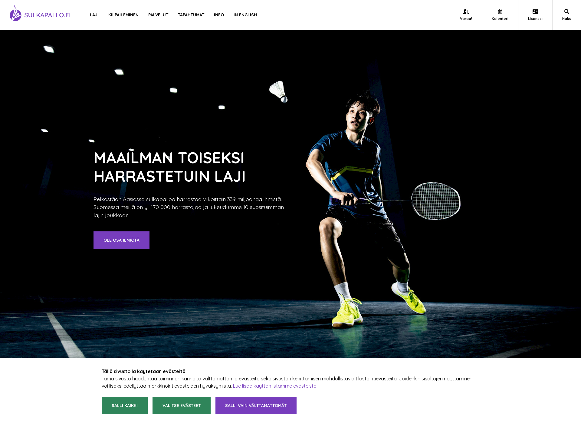 Skärmdump för badminton.fi