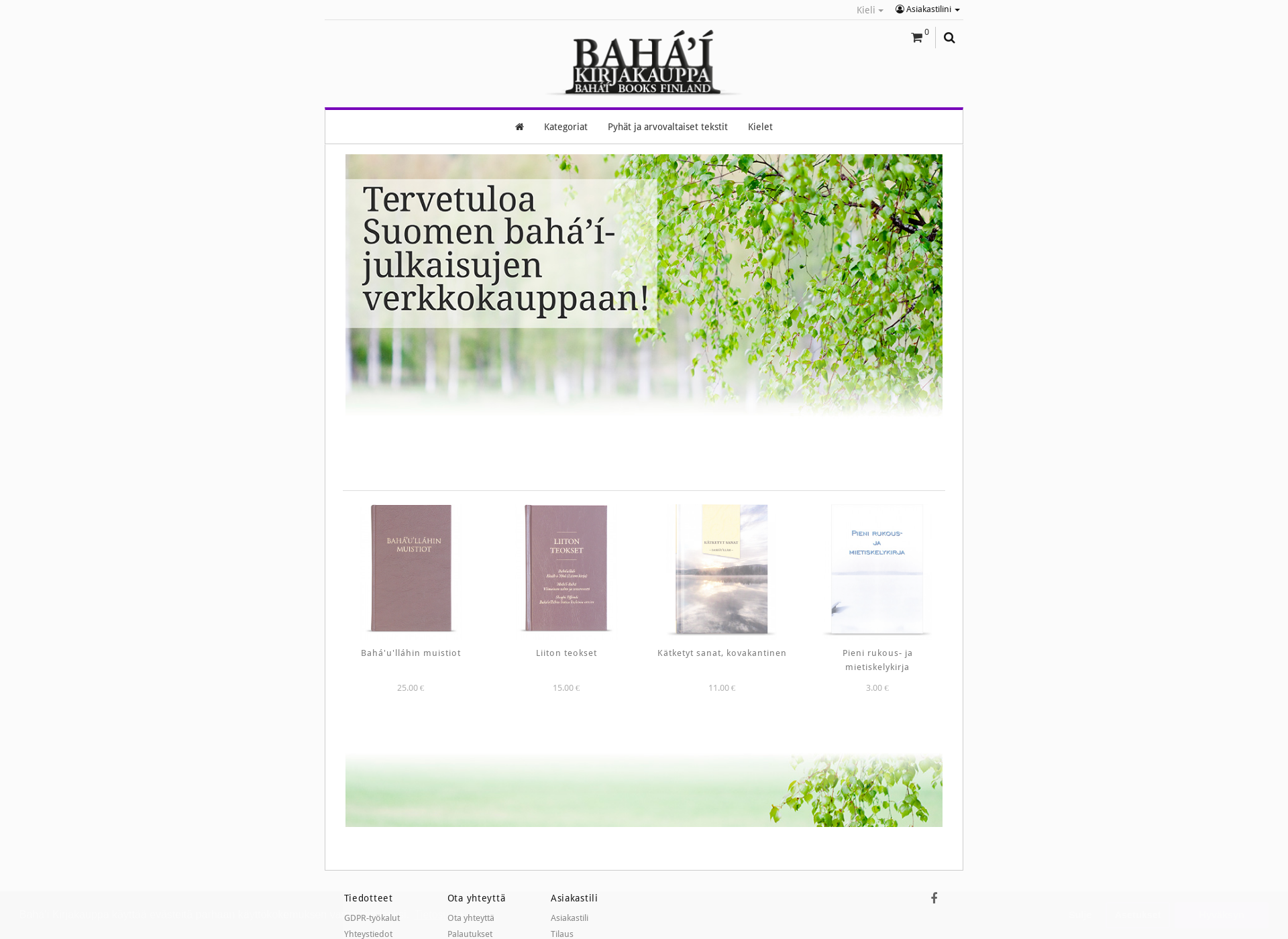 Skärmdump för bahaikirjakauppa.fi