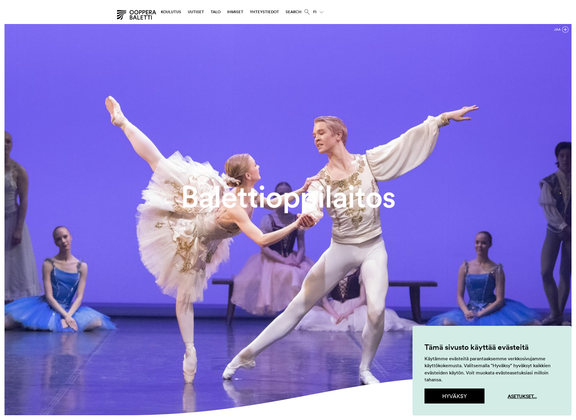 Skärmdump för balettioppilaitos.fi