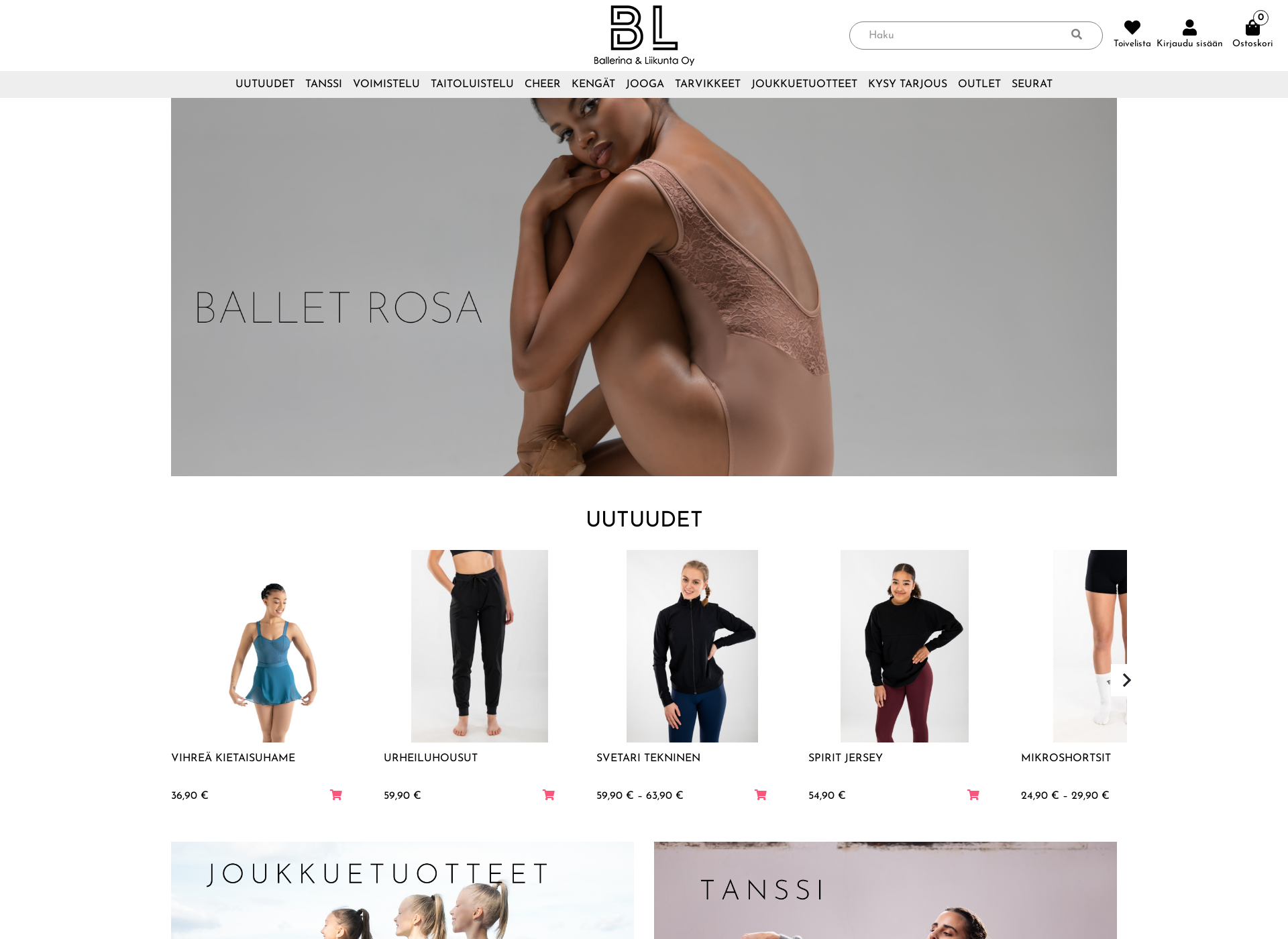 Skärmdump för ballerinajaliikunta.fi