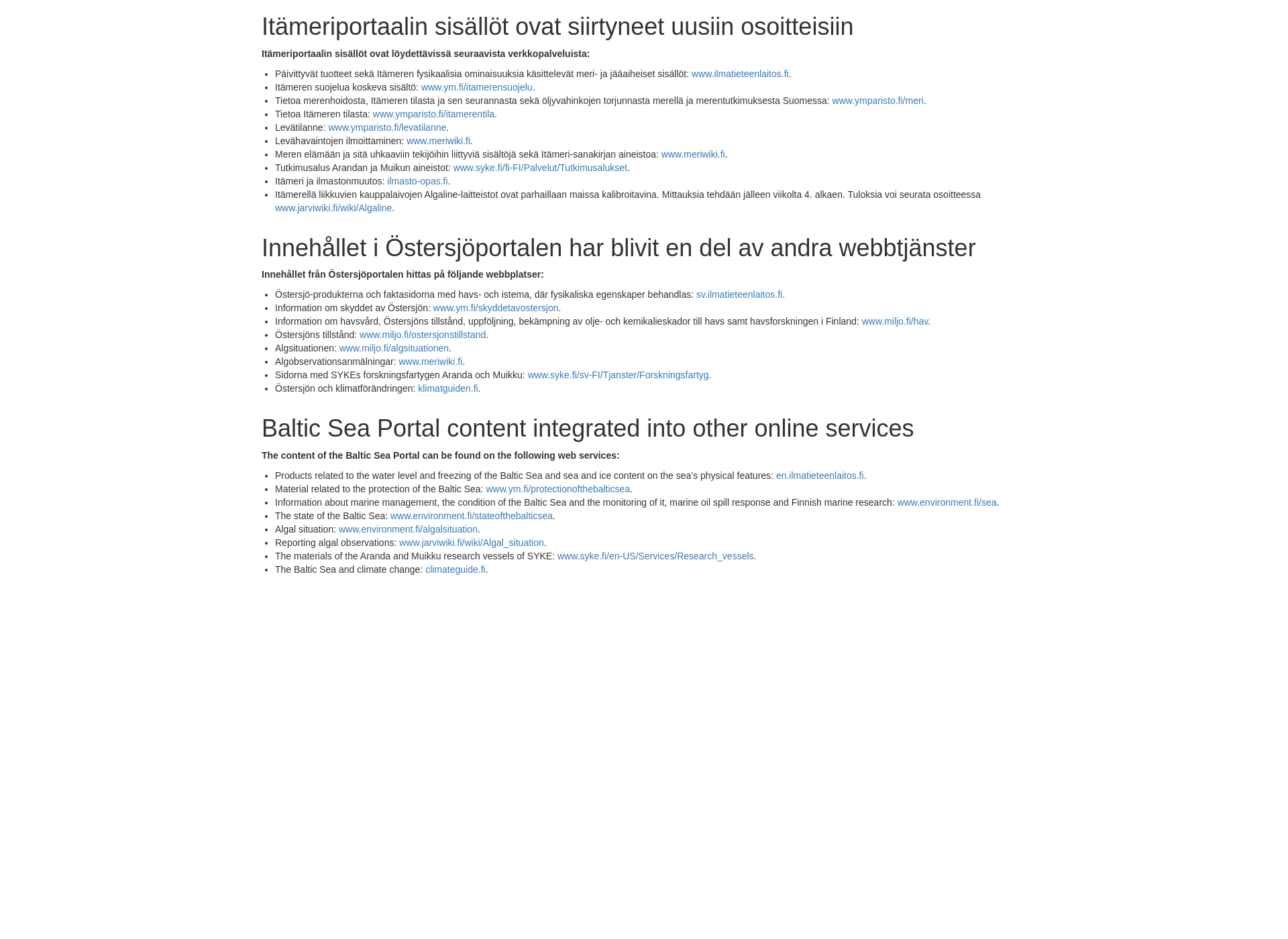 Skärmdump för balticseaportal.fi