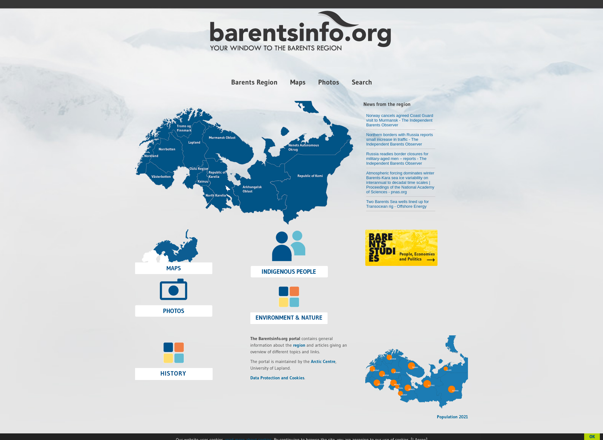 Skärmdump för barentsinfo.fi