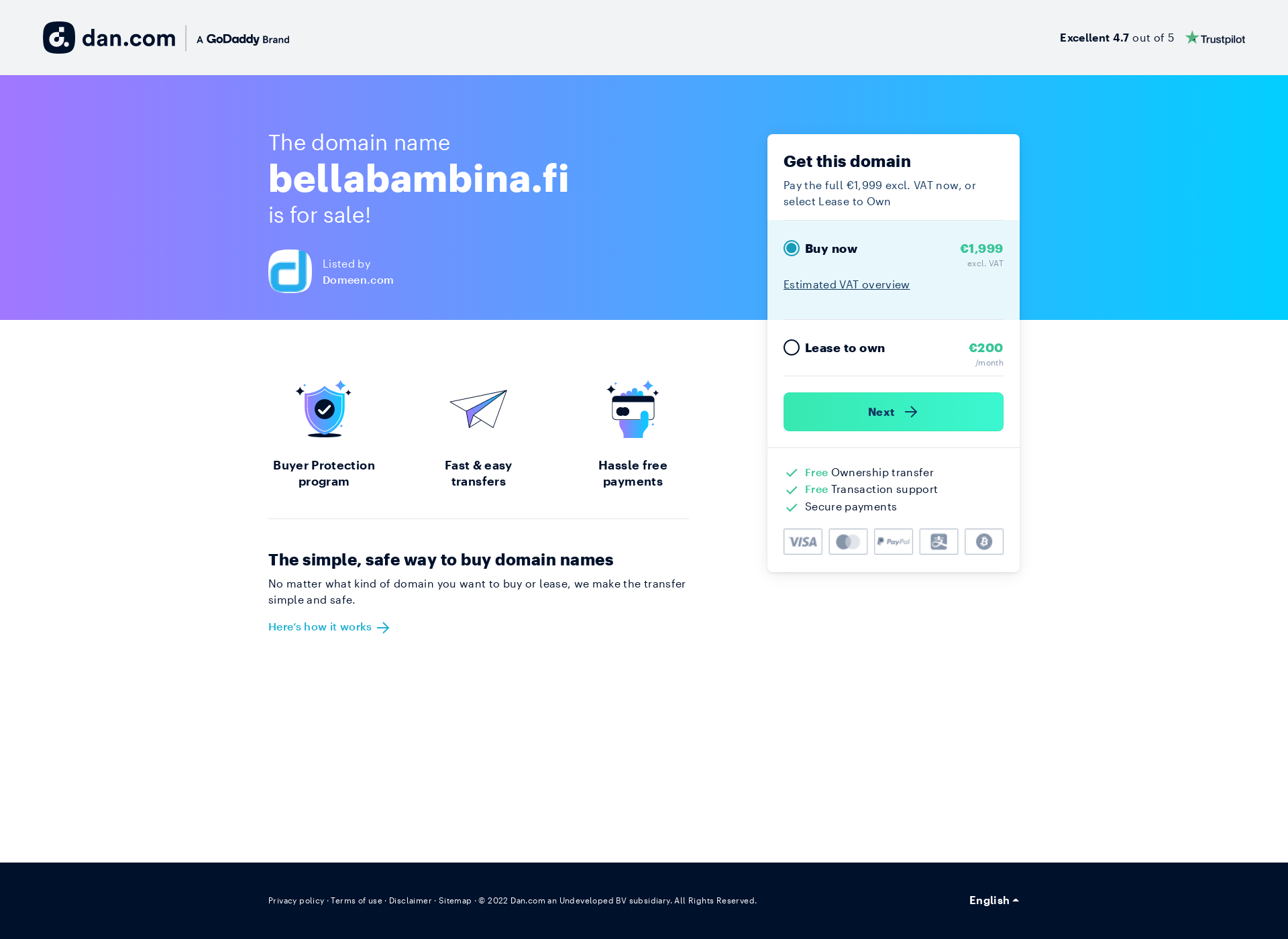 Skärmdump för bellabambina.fi