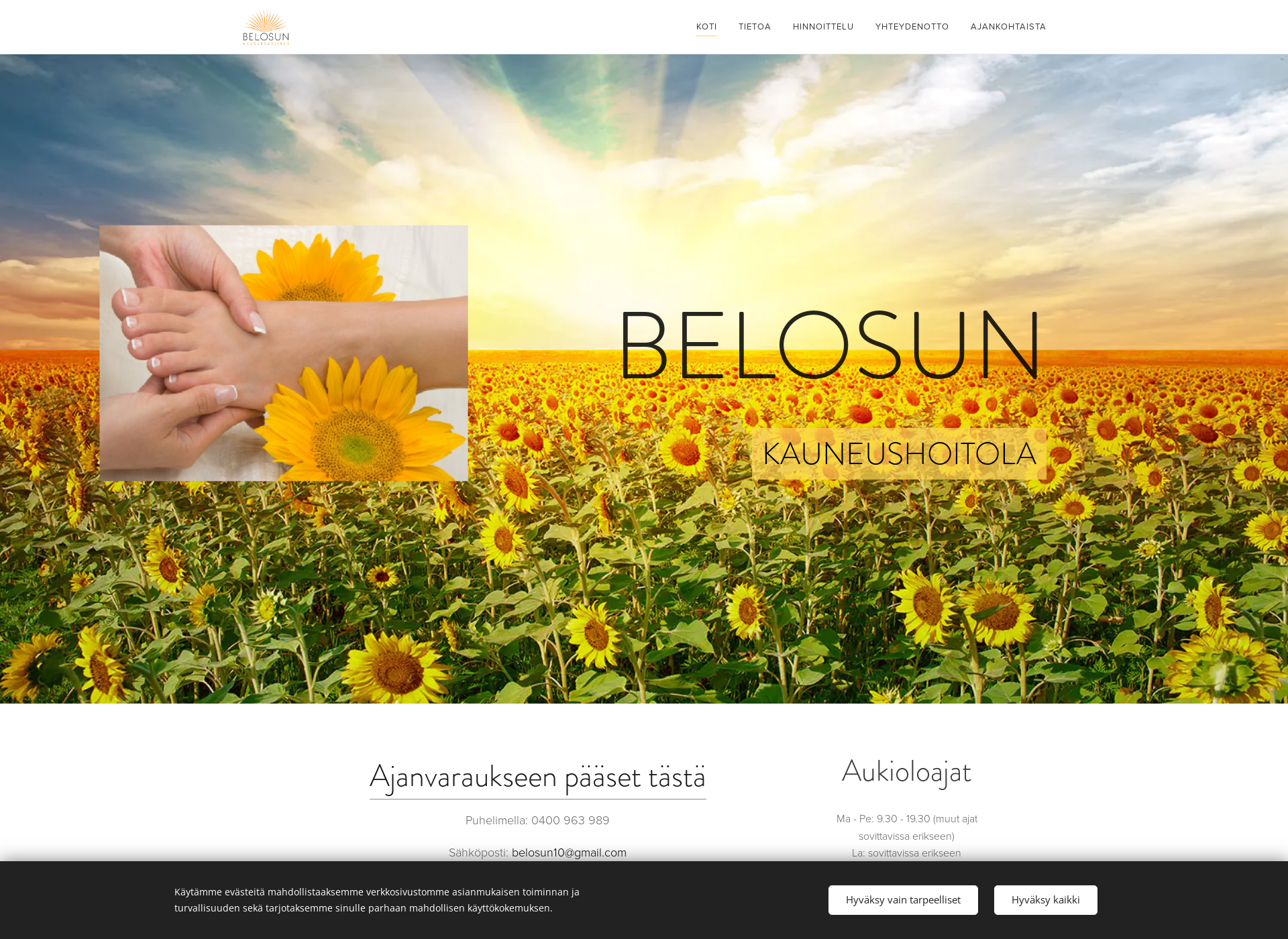 Skärmdump för belosun.fi