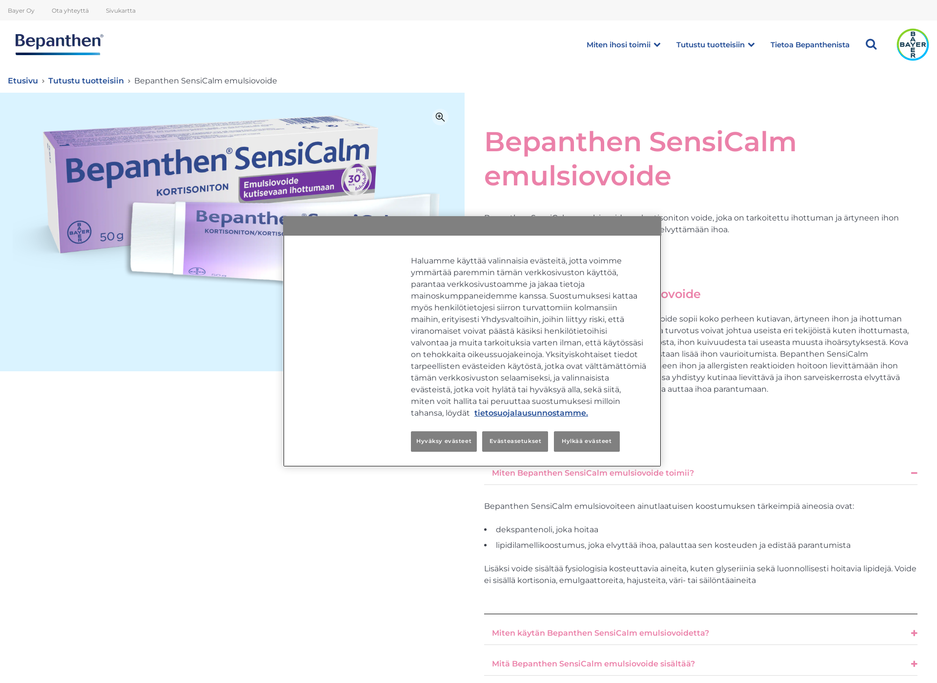 Screenshot for bepanthensensicalm.fi