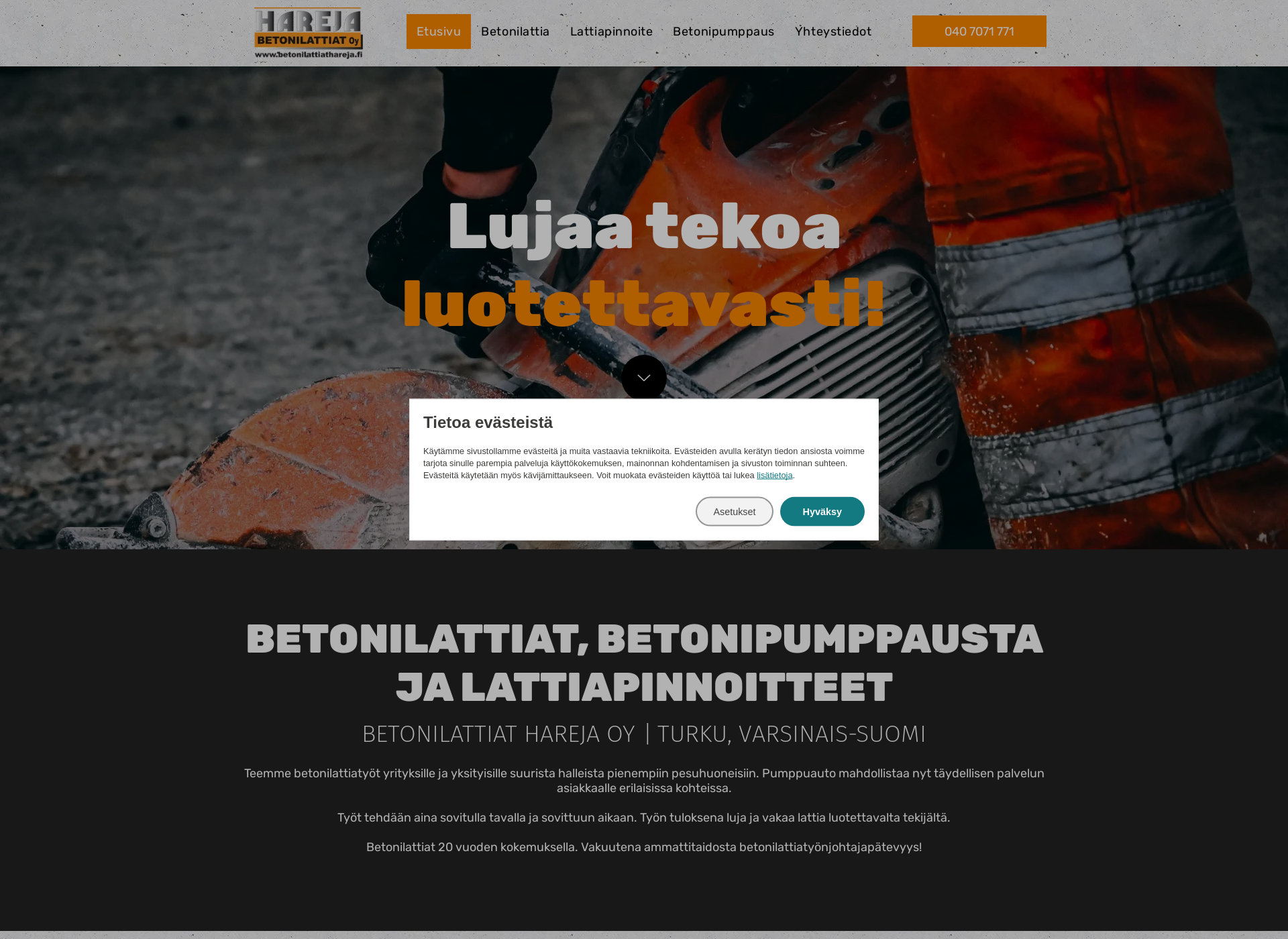 Skärmdump för betonilattiathareja.fi