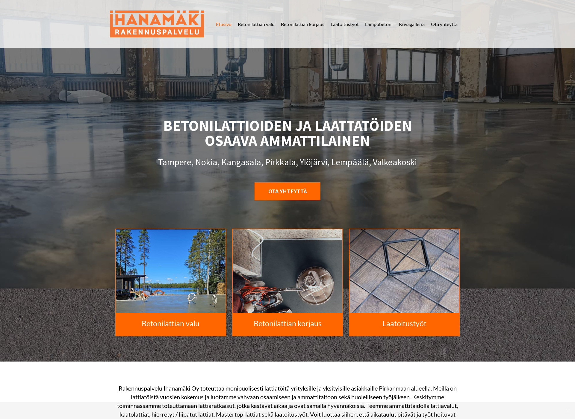 Skärmdump för betonilattiatihanamaki.fi