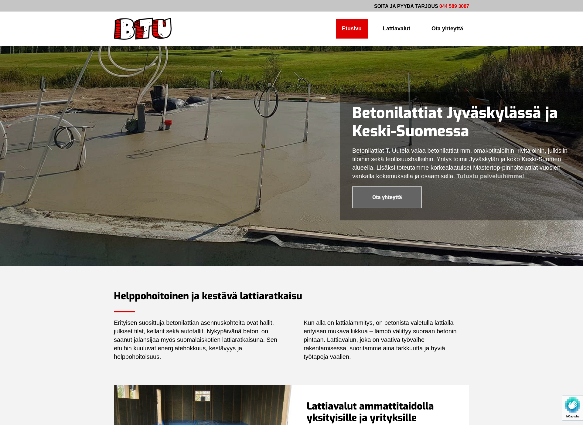 Skärmdump för betonilattiauutela.fi