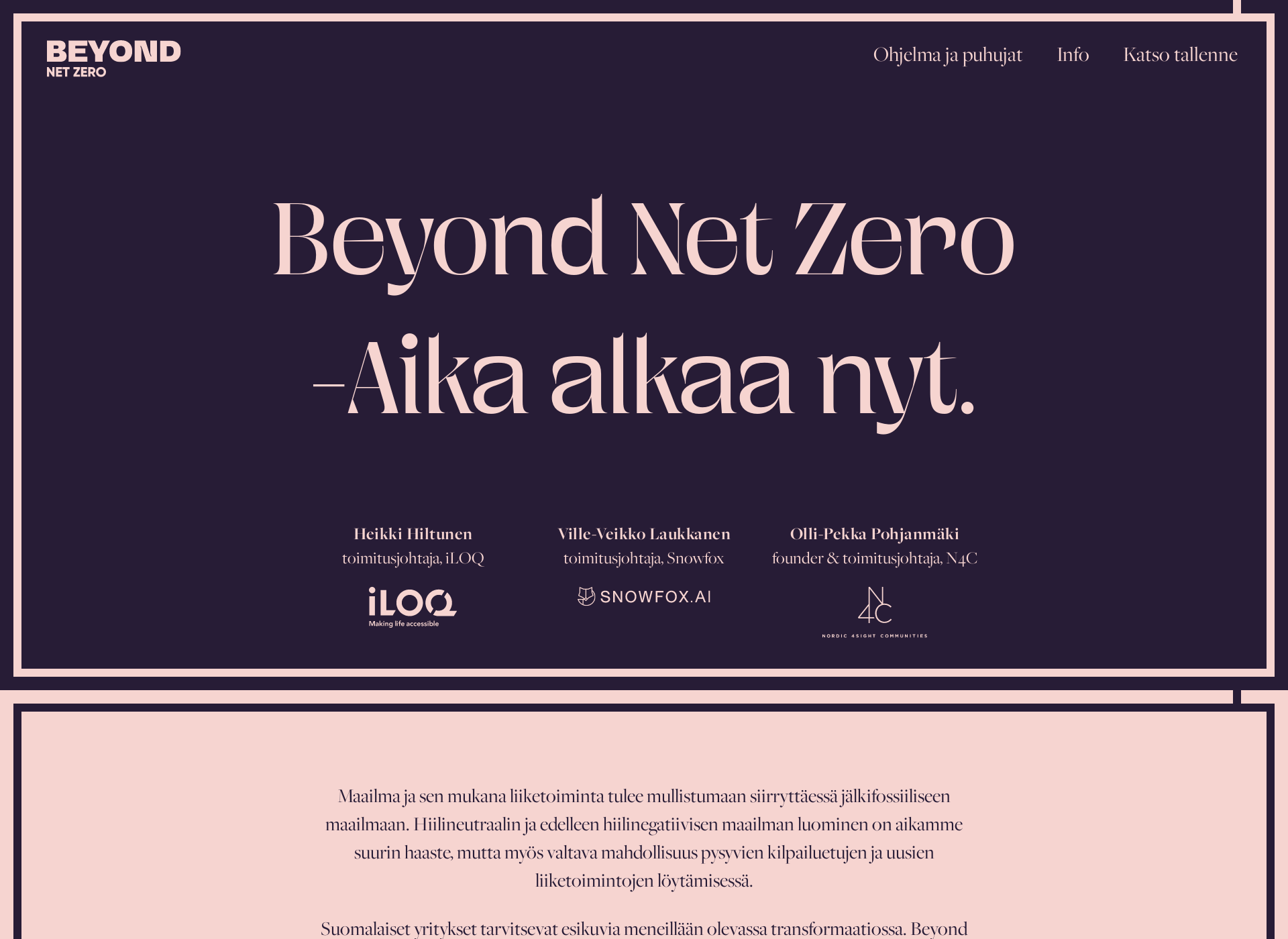 Skärmdump för beyondnetzero.fi