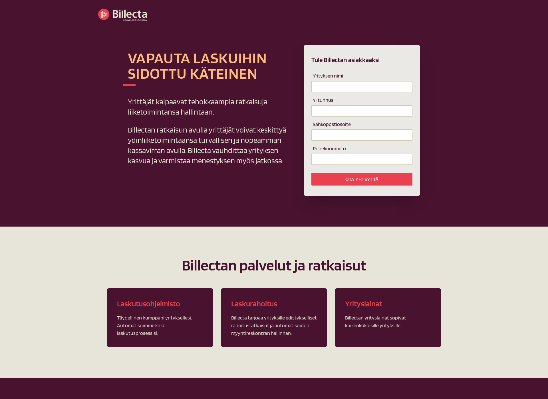 Screenshot for billecta.fi