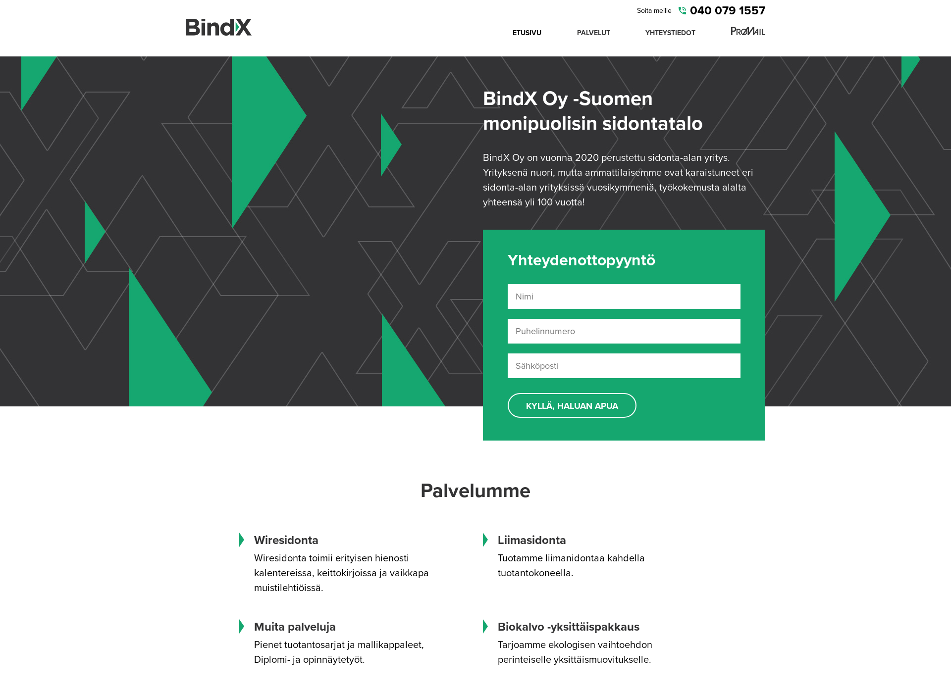 Skärmdump för bindx.fi