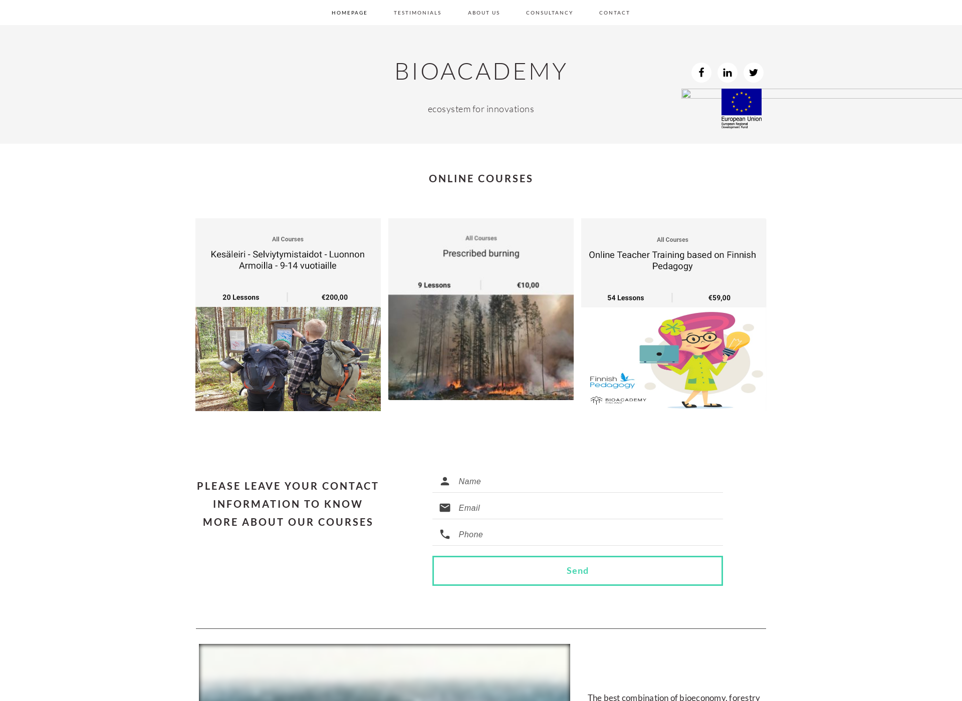 Skärmdump för bioacademy.fi