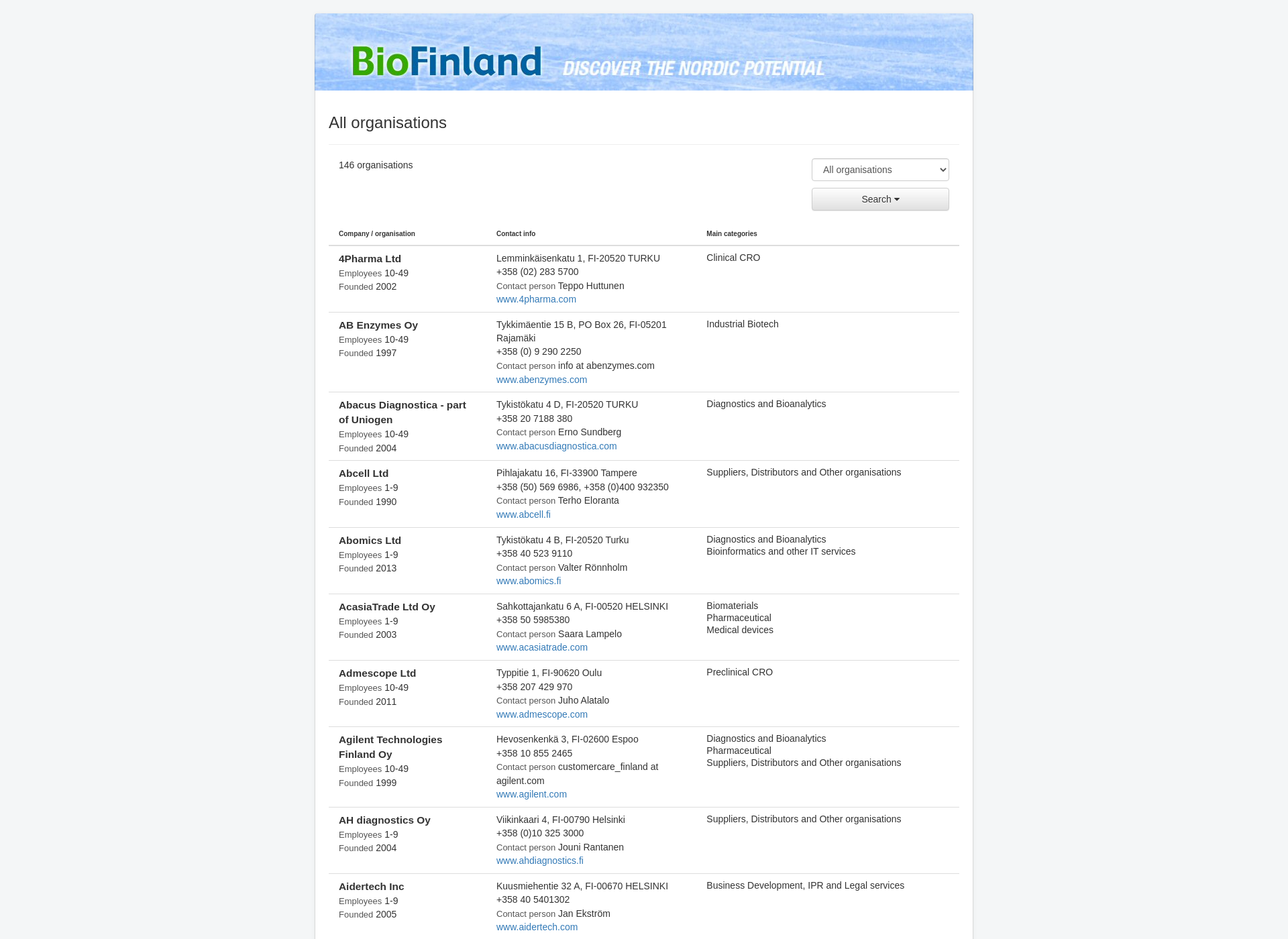 Skärmdump för biofinland.fi