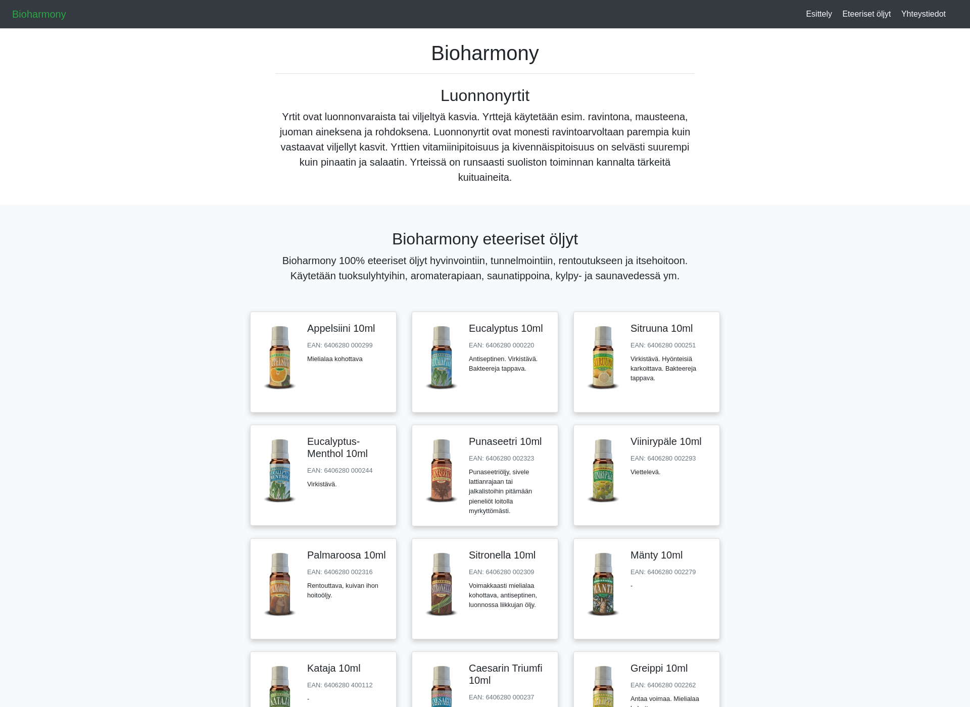 Skärmdump för bioharmony.fi