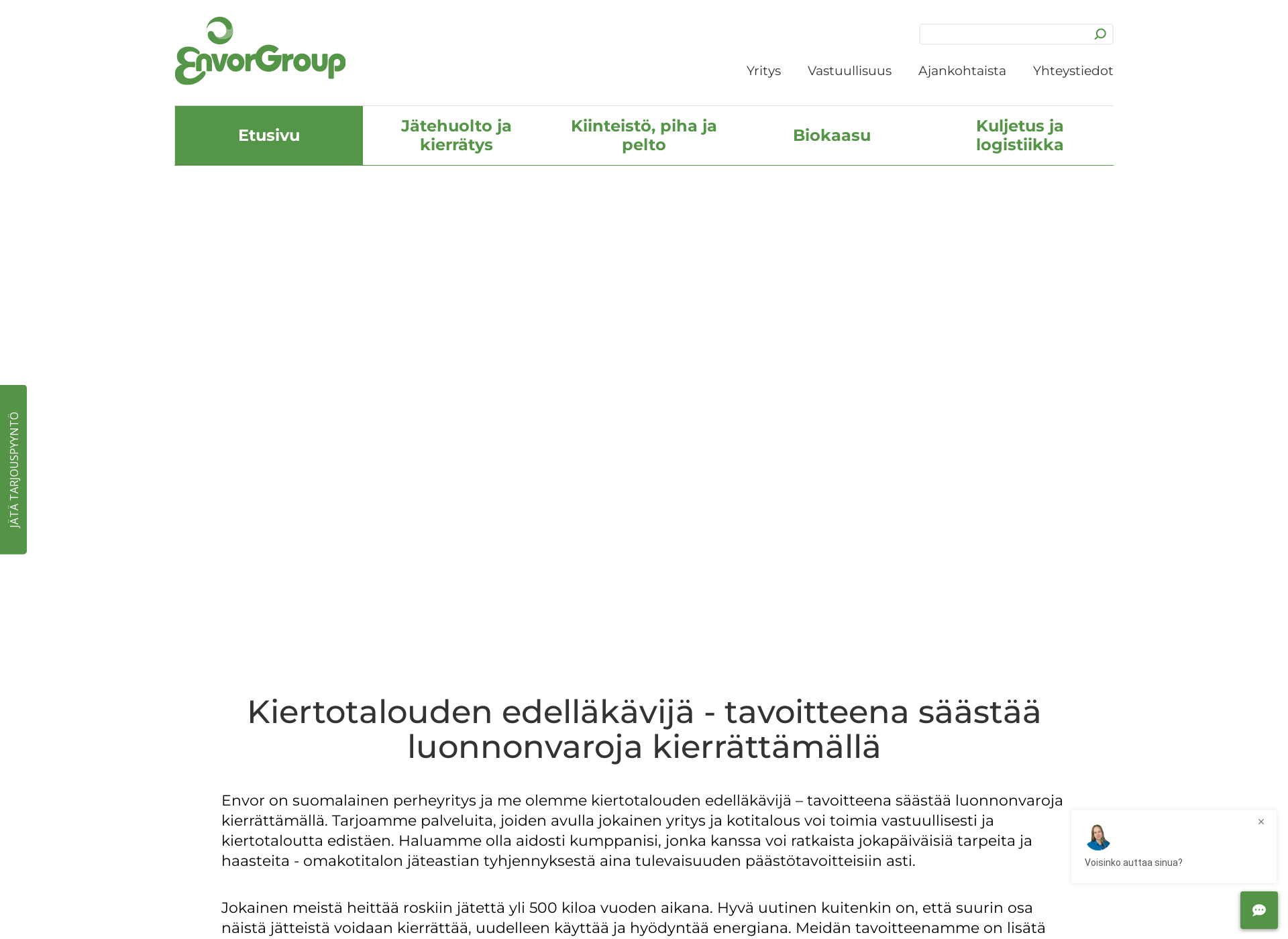Skärmdump för biokaasuverkko.fi