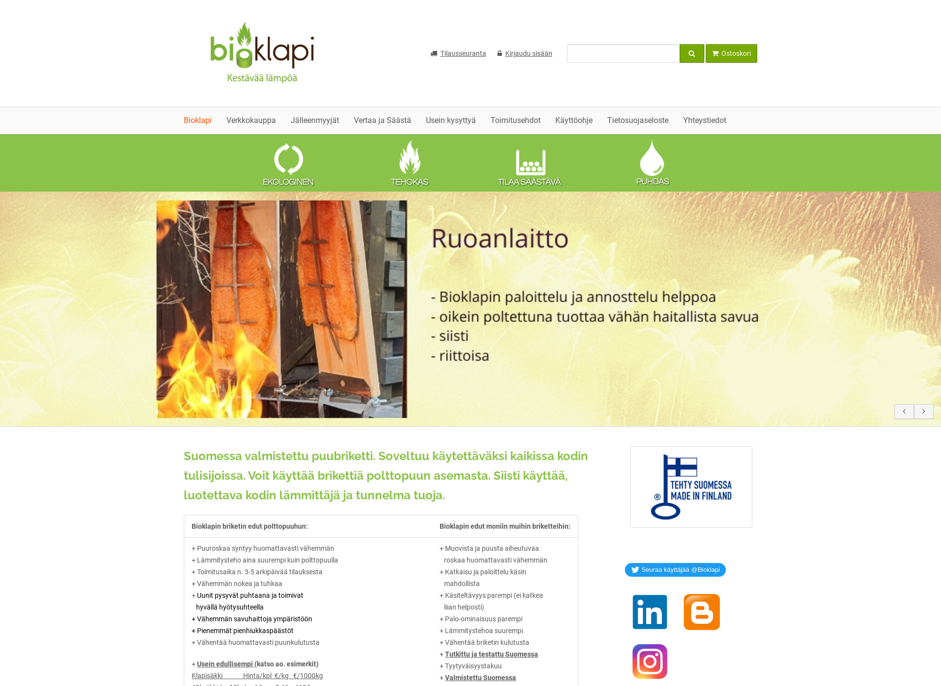 Skärmdump för bioklapi.fi