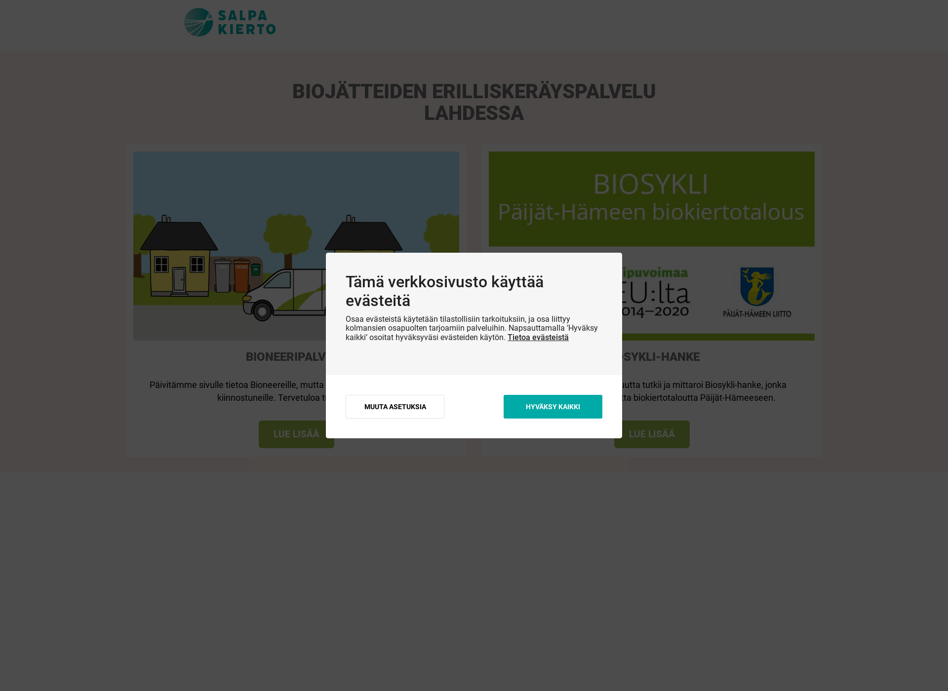 Skärmdump för bioneeri.fi