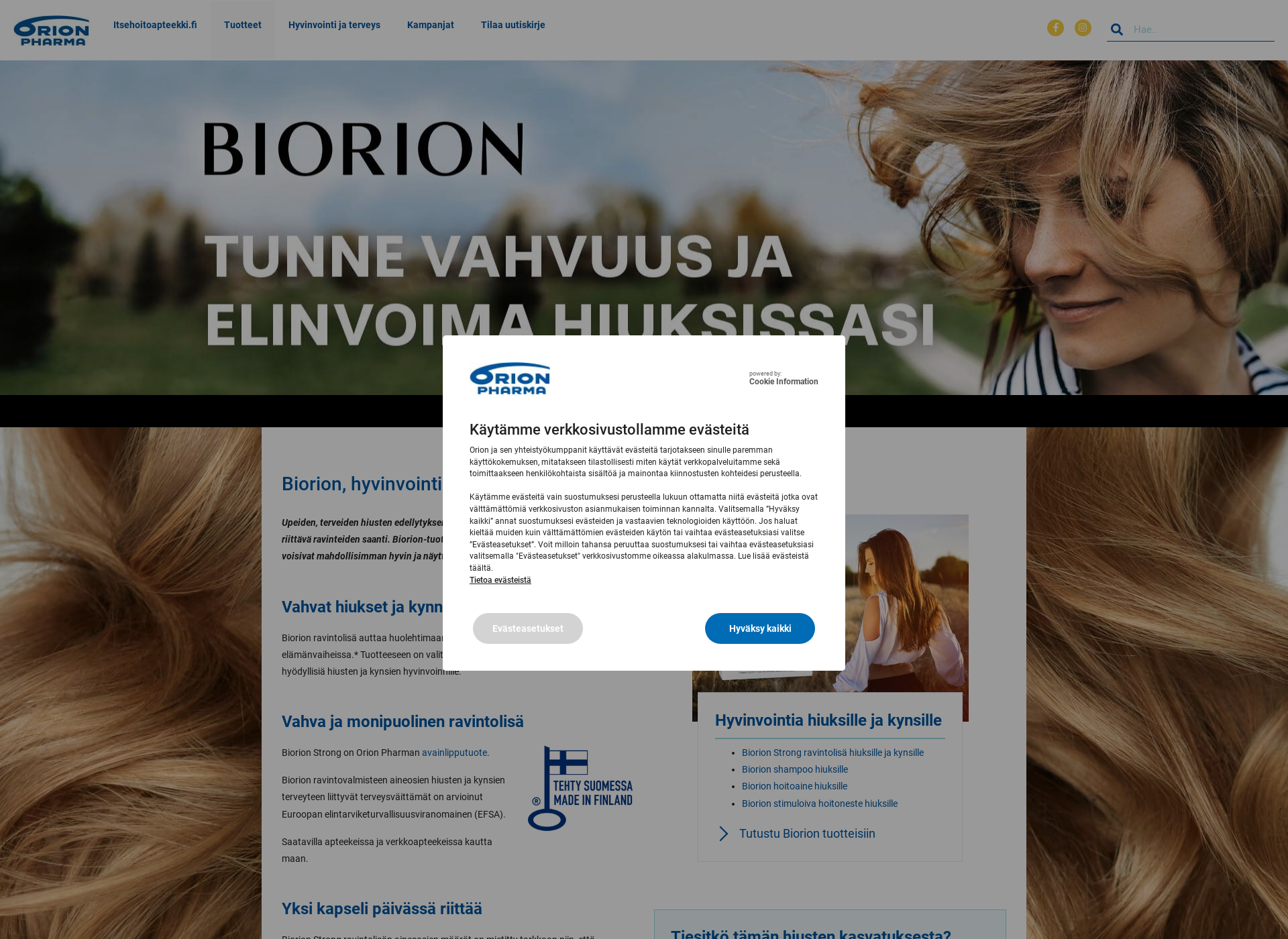 Skärmdump för biorion.fi